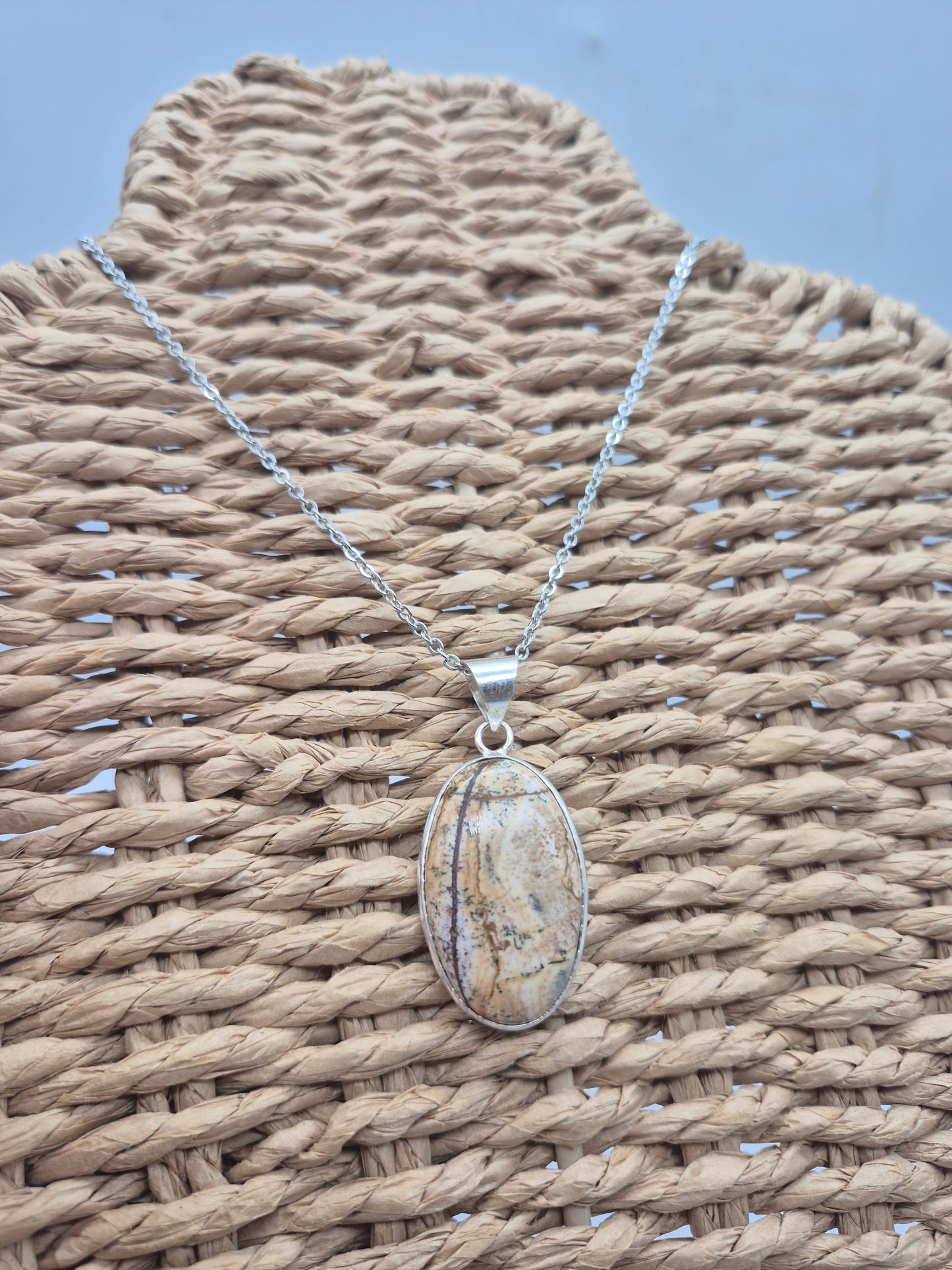 Jasper Oval Shaped Silver -Plated Necklace with Stainless Steel Chain