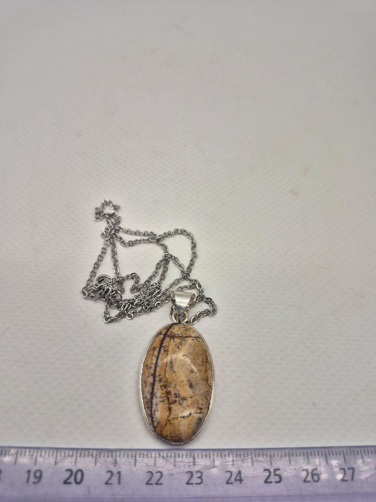 Jasper Oval Shaped Silver -Plated Necklace with Stainless Steel Chain