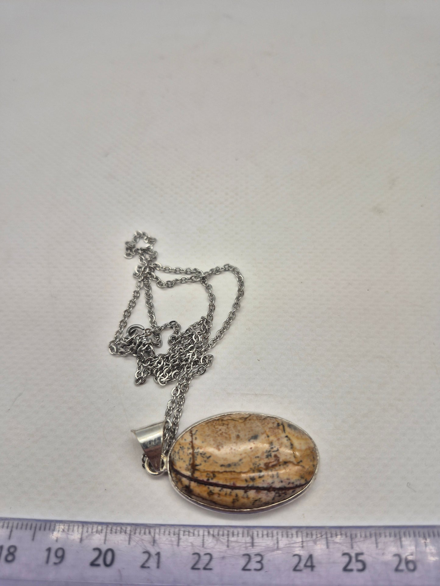 Jasper Oval Shaped Silver -Plated Necklace with Stainless Steel Chain
