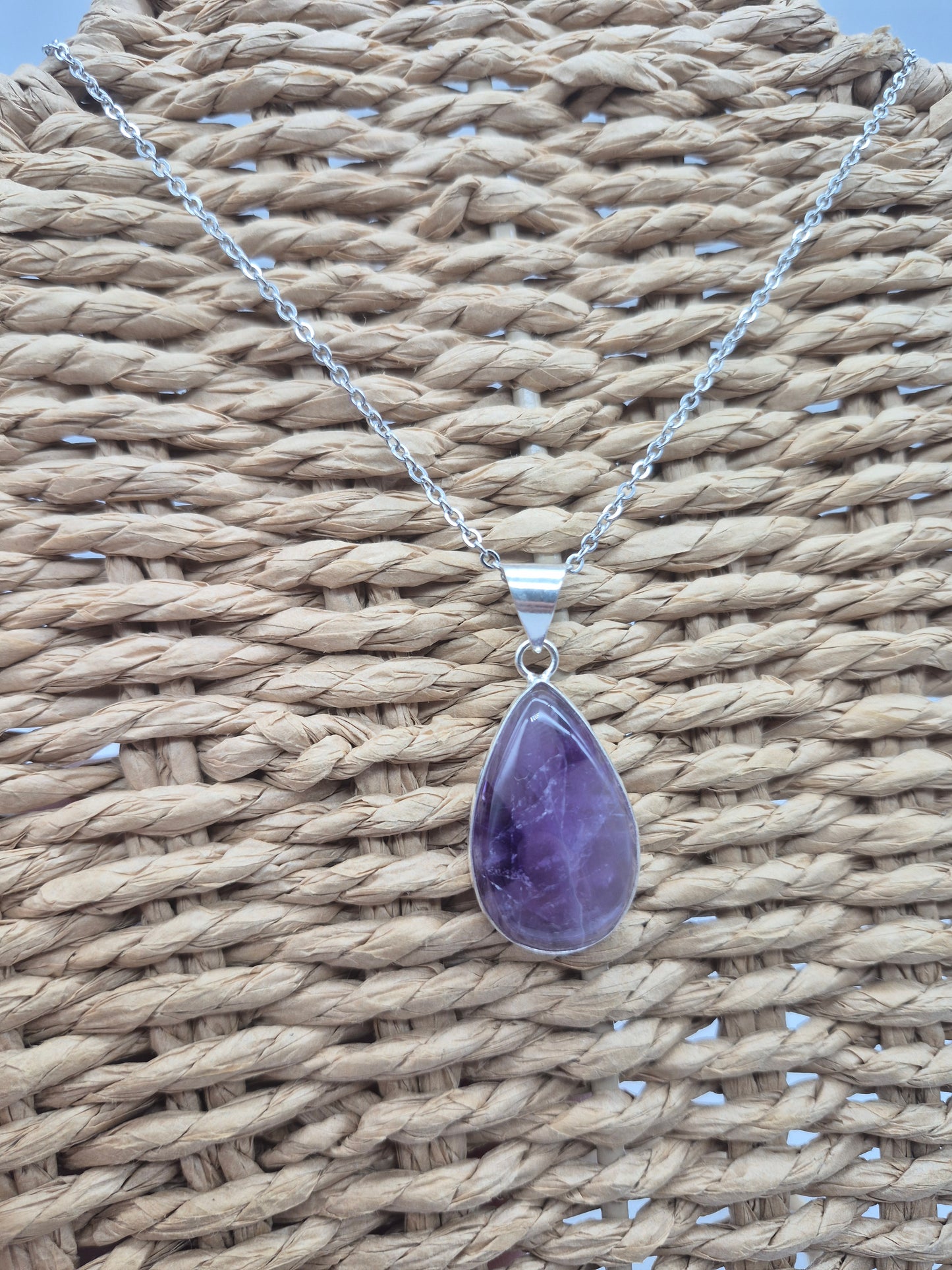 Natural Amethyst Silver Plated Necklace Tear Shaped