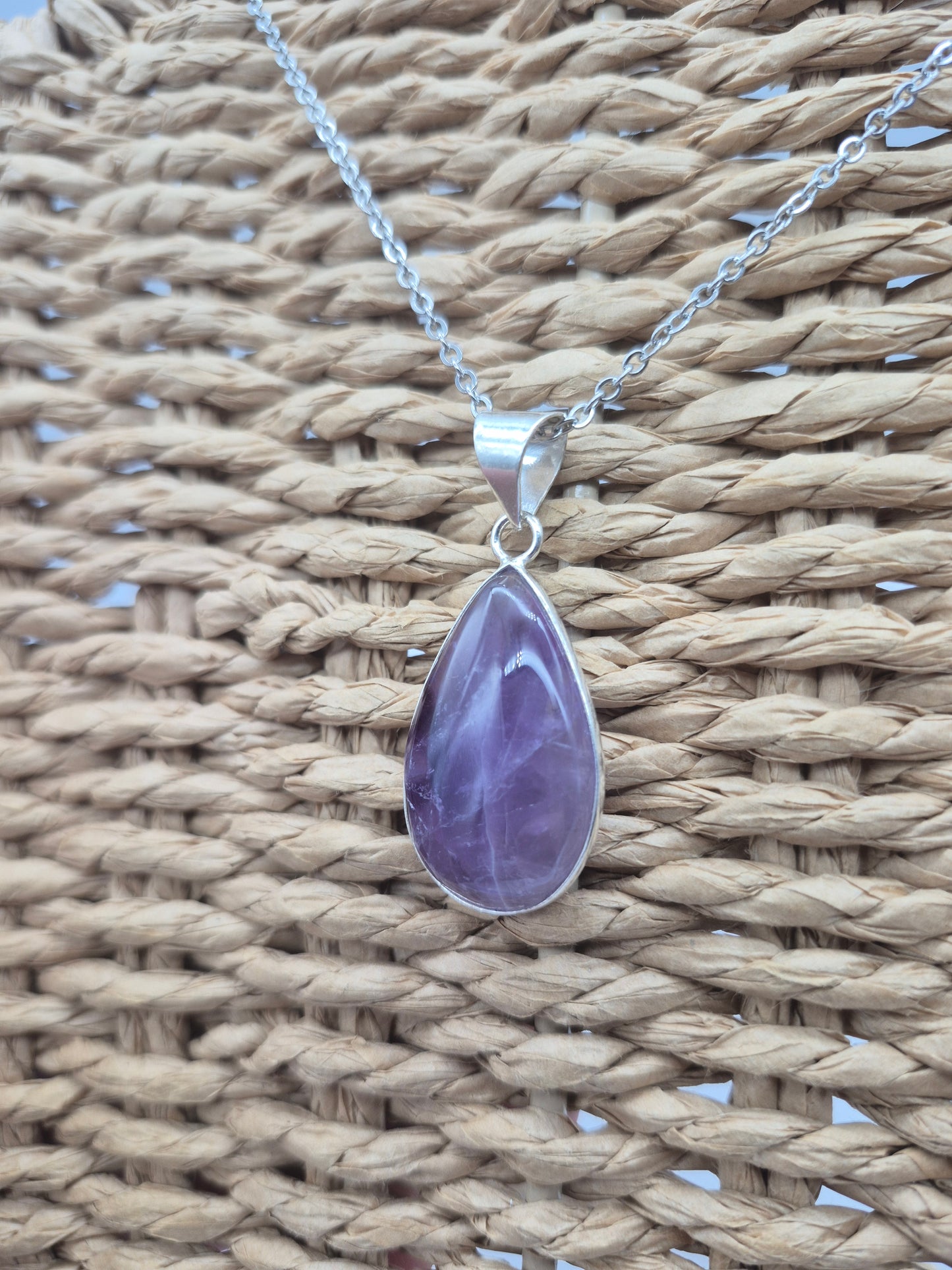 Natural Amethyst Silver Plated Necklace Tear Shaped