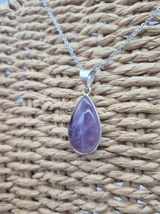 Natural Amethyst Silver Plated Necklace Tear Shaped