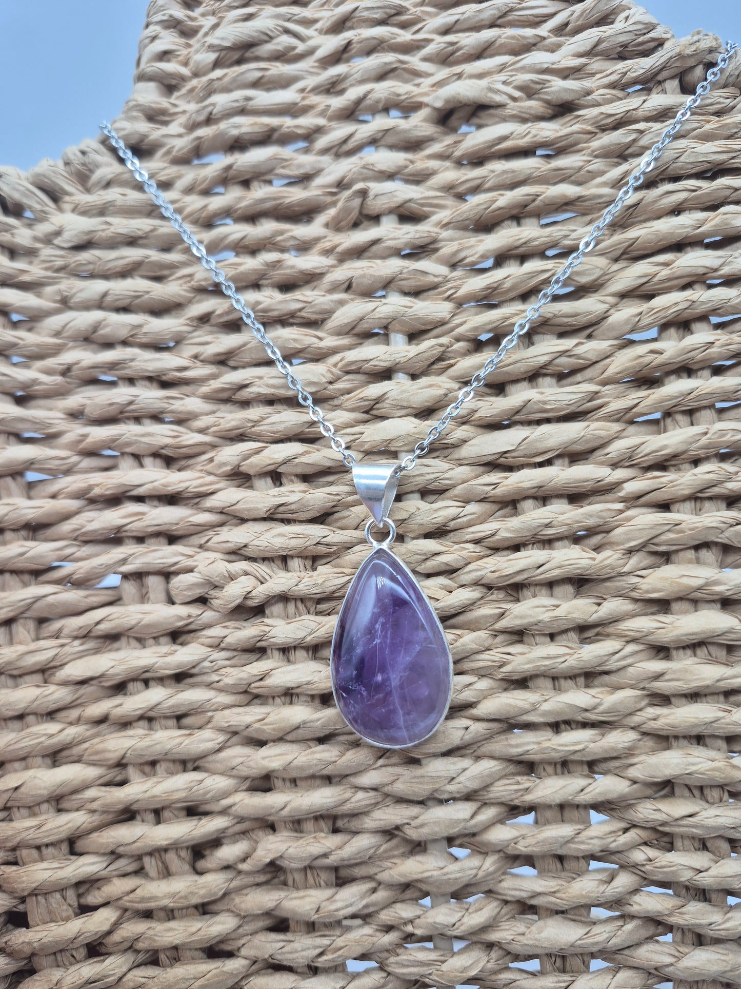 Natural Amethyst Silver Plated Necklace Tear Shaped