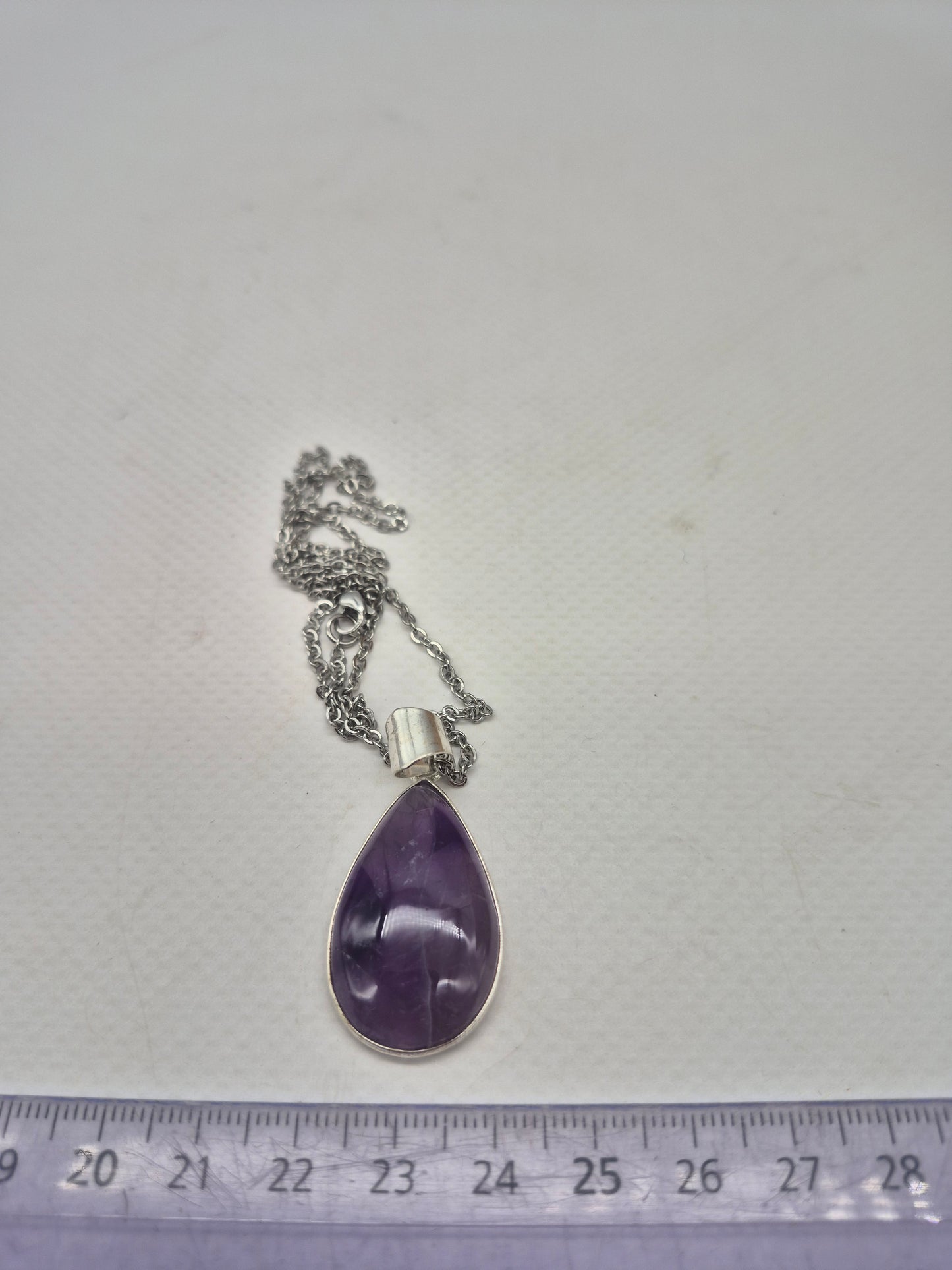 Natural Amethyst Silver Plated Necklace Tear Shaped