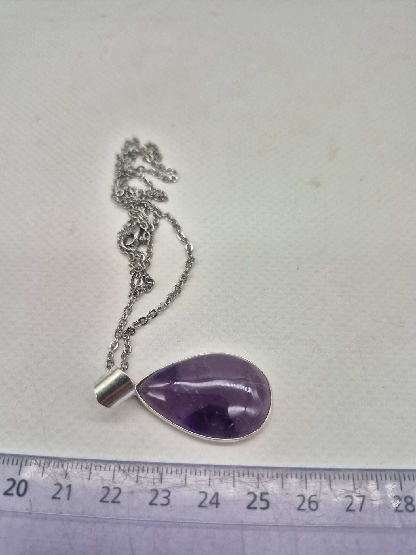 Natural Amethyst Silver Plated Necklace Tear Shaped