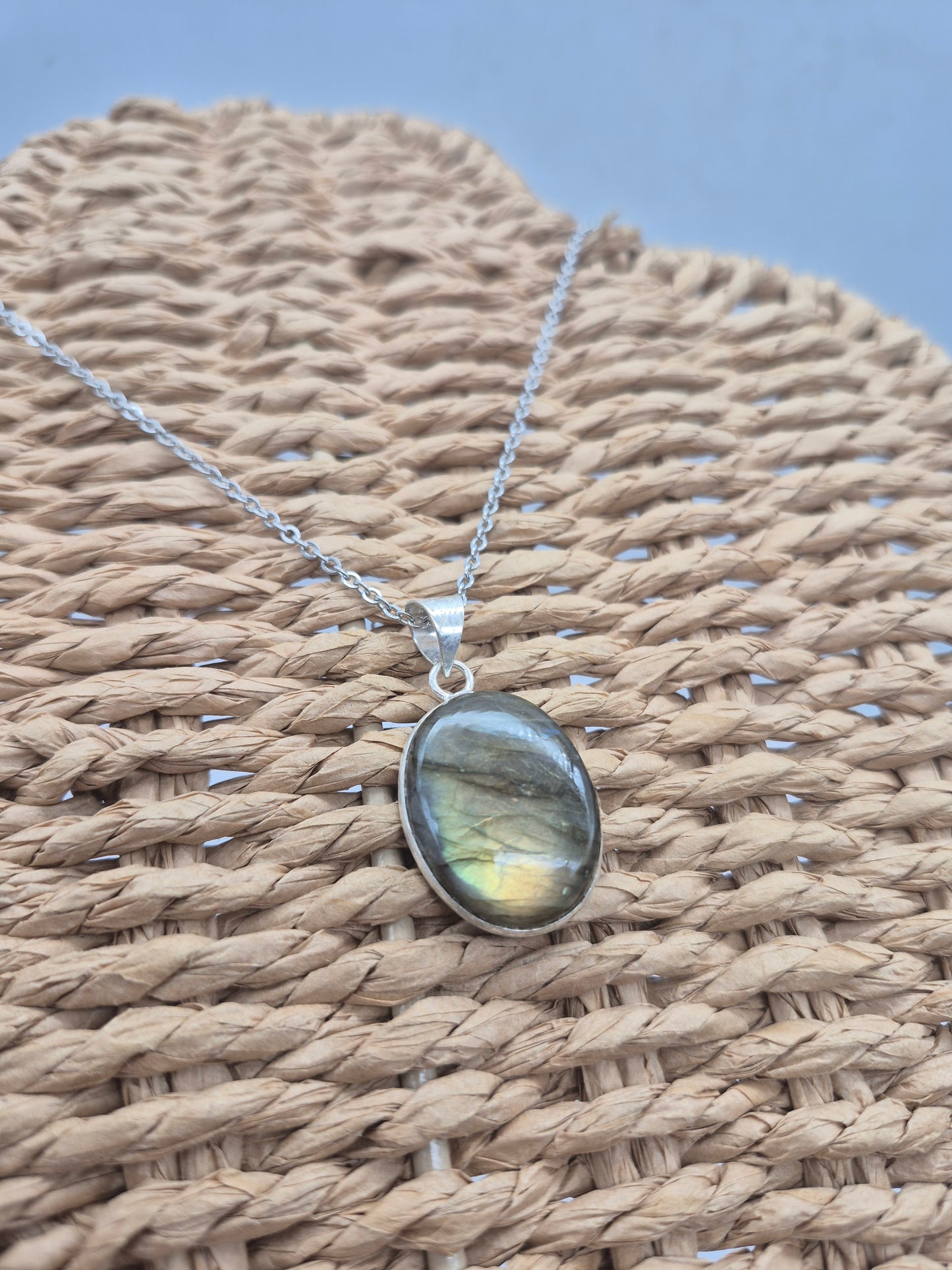 Labradorite Silver Plated Necklace Oval Shaped