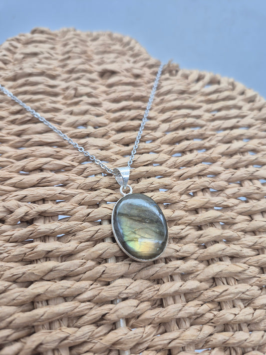 Labradorite Silver Plated Necklace Oval Shaped