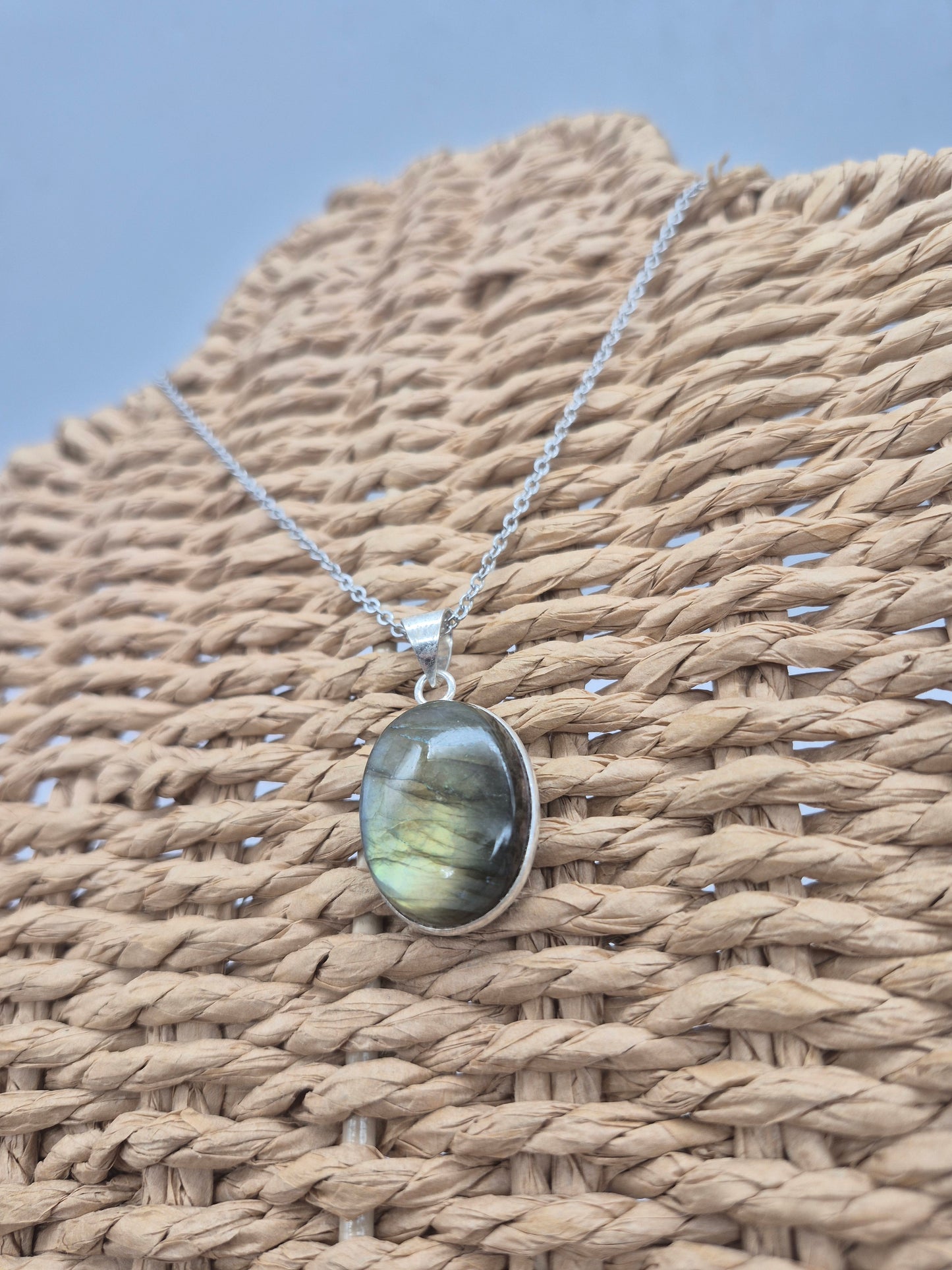 Labradorite Silver Plated Necklace Oval Shaped