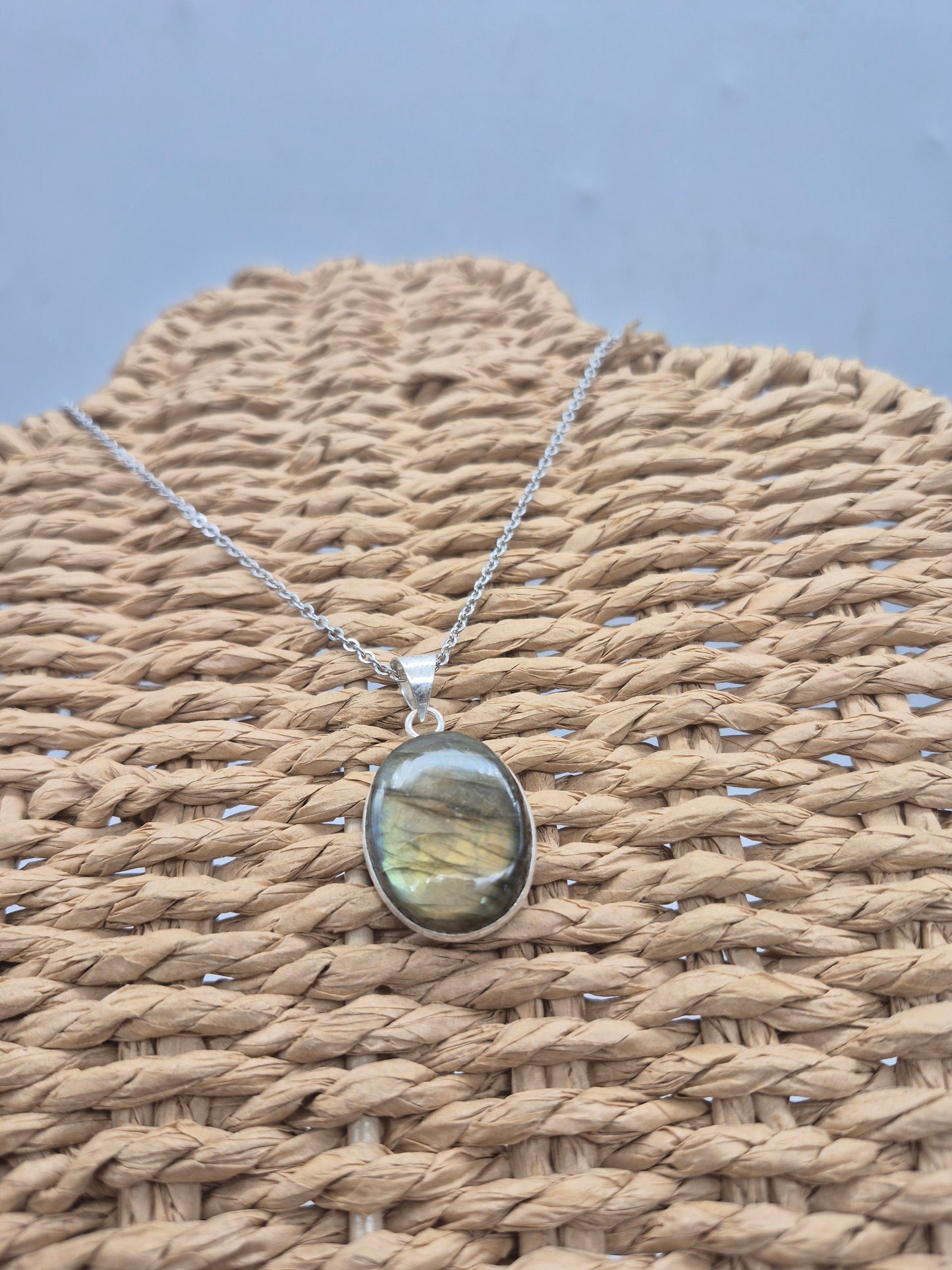 Labradorite Silver Plated Necklace Oval Shaped