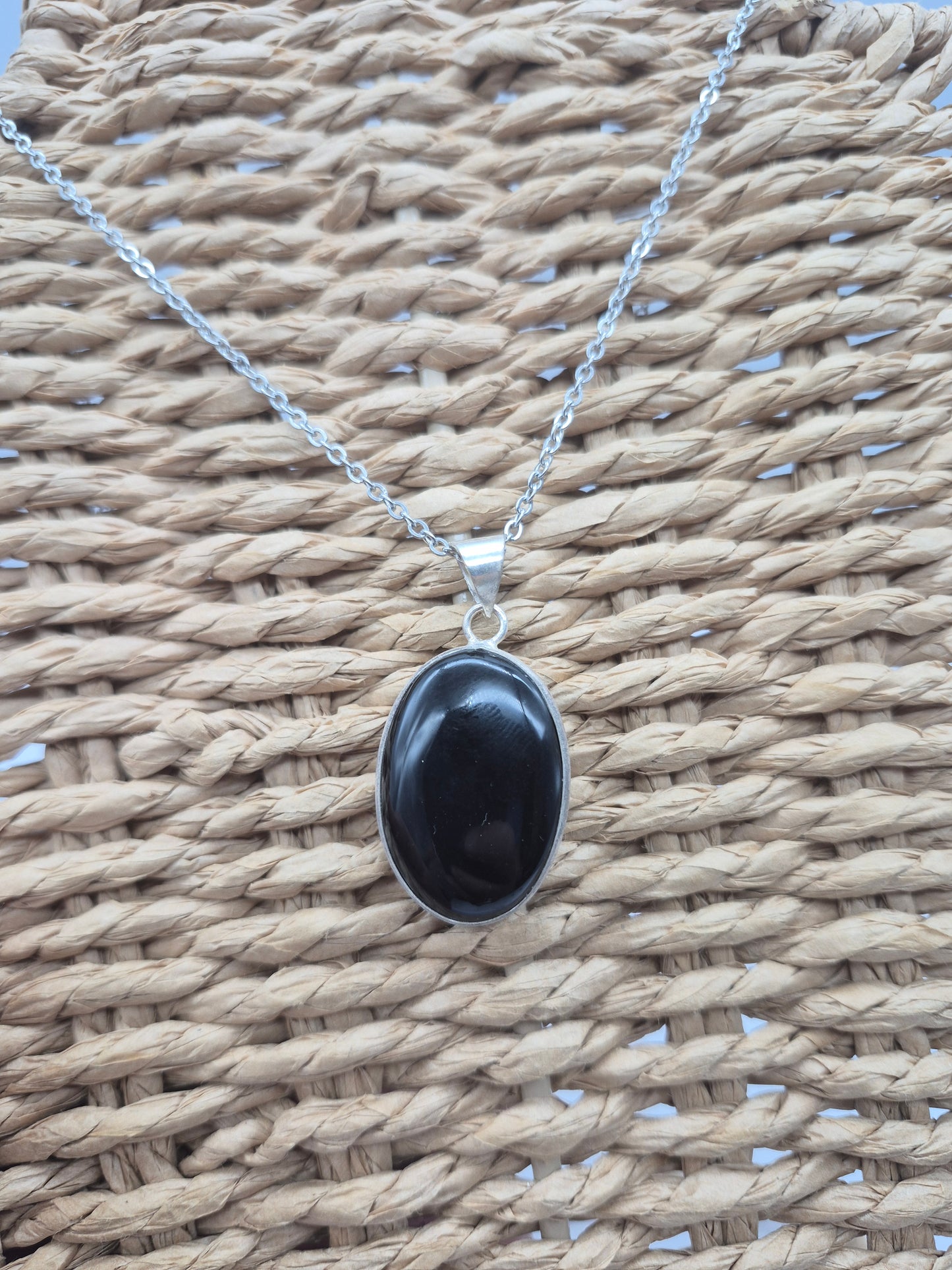 Black Obsidian Crystal Silver Plated Necklace