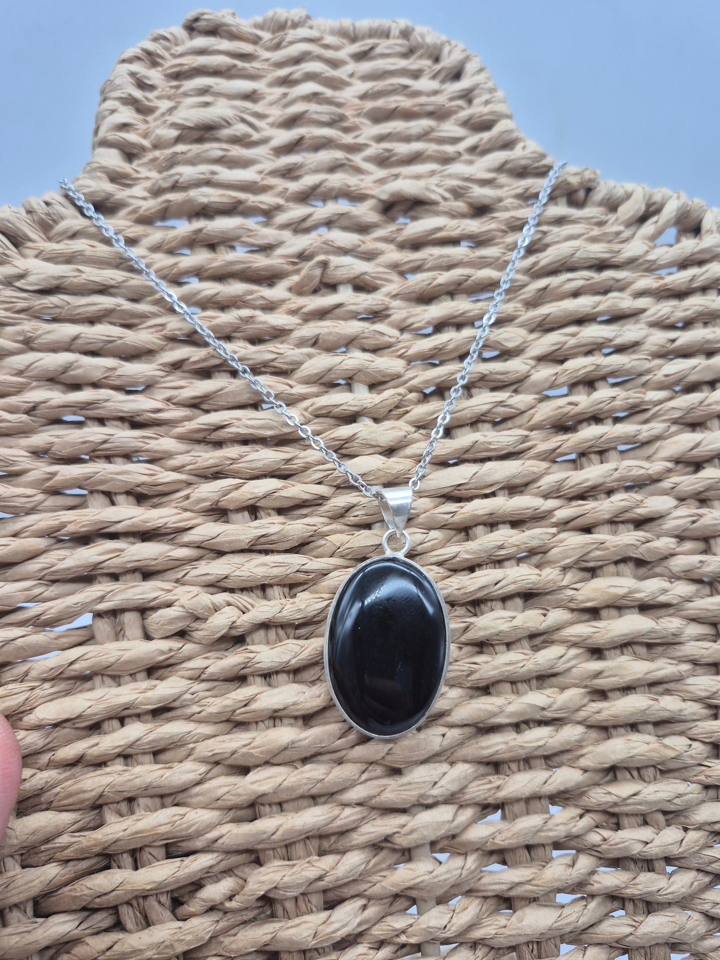 Black Obsidian Crystal Silver Plated Necklace