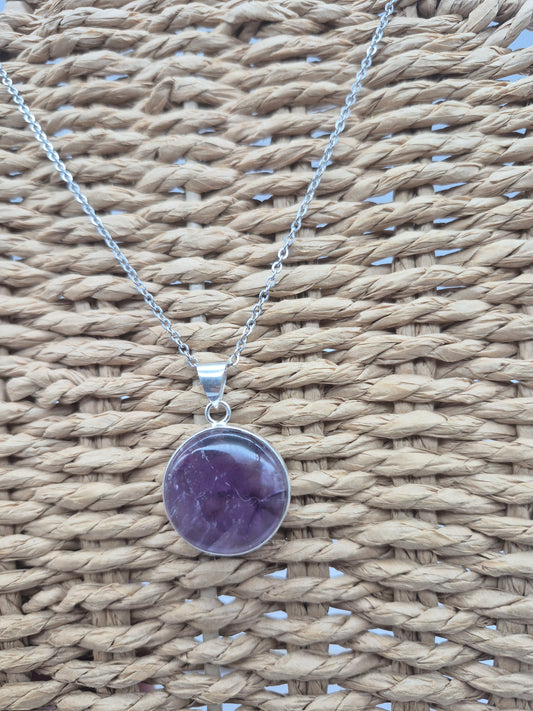 Natural Amethyst Silver Plated Necklace Round Shaped