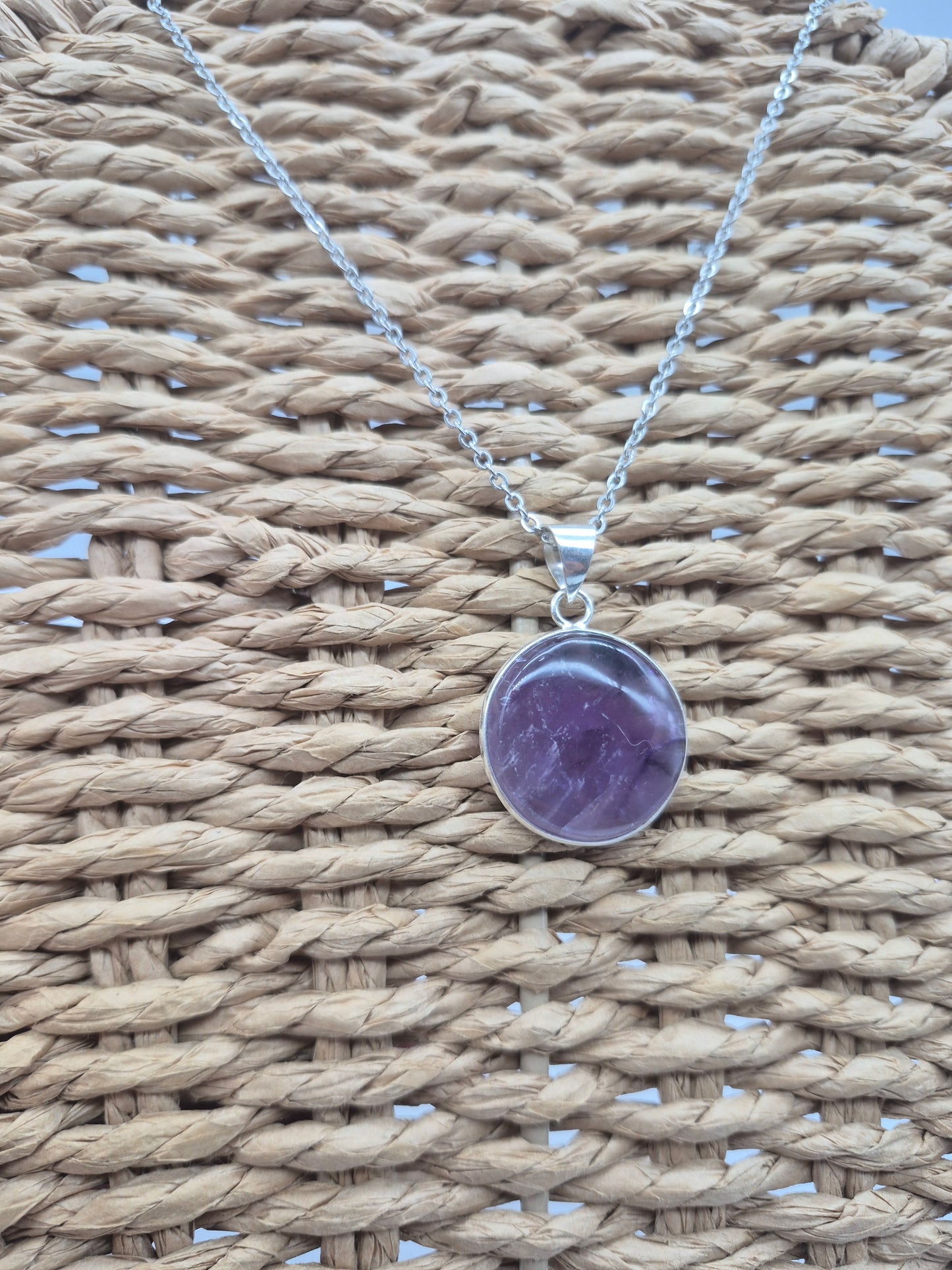 Natural Amethyst Silver Plated Necklace Round Shaped