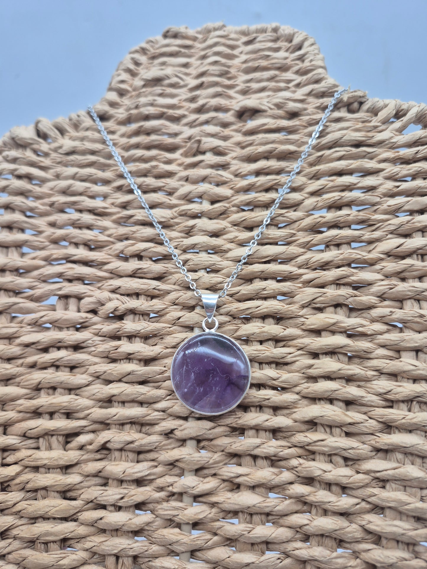 Natural Amethyst Silver Plated Necklace Round Shaped