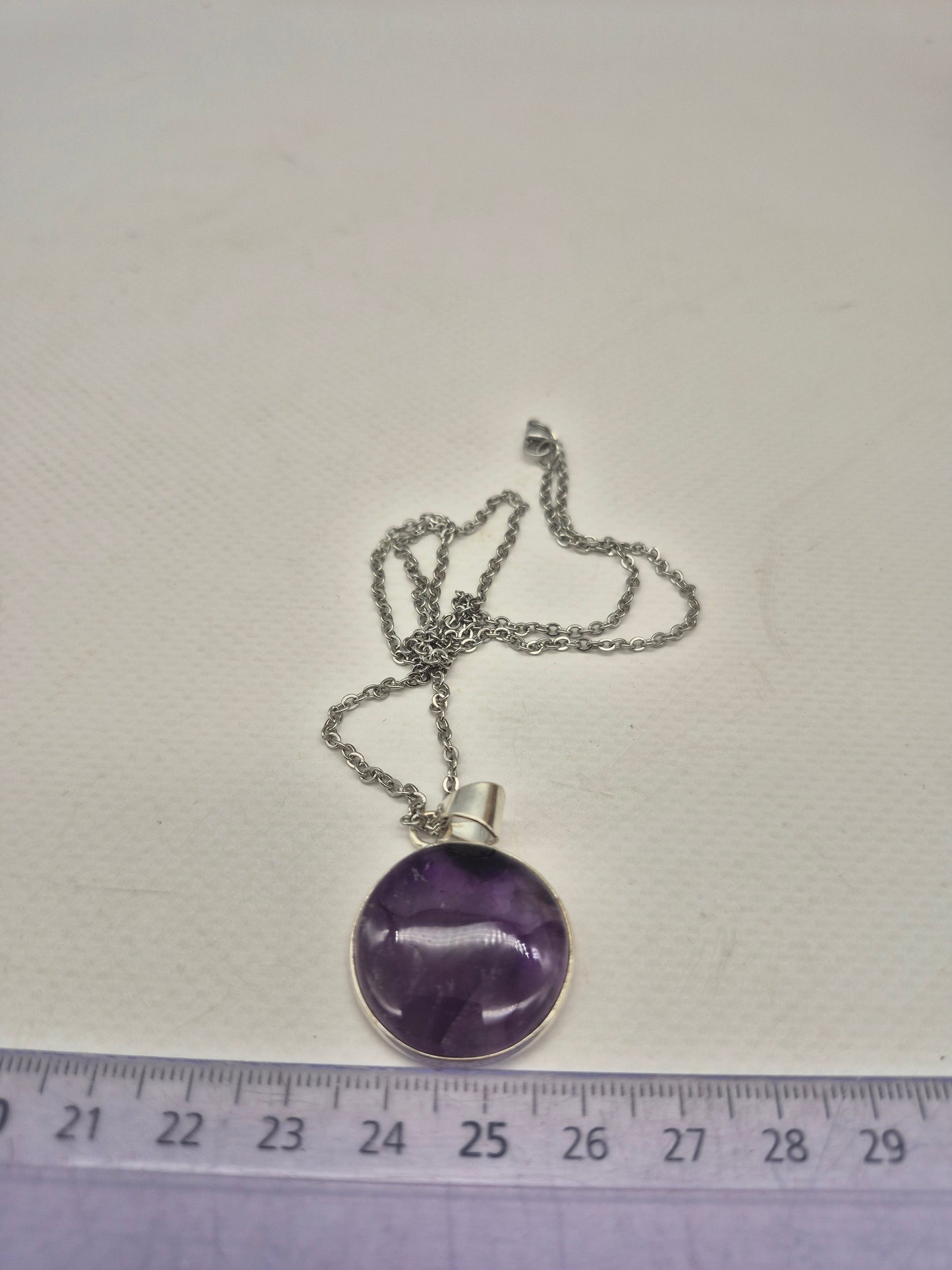 Natural Amethyst Silver Plated Necklace Round Shaped