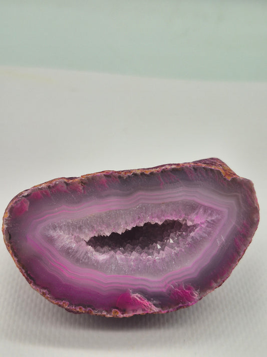 Pink Geody Agate with Crystal Quartz Cave