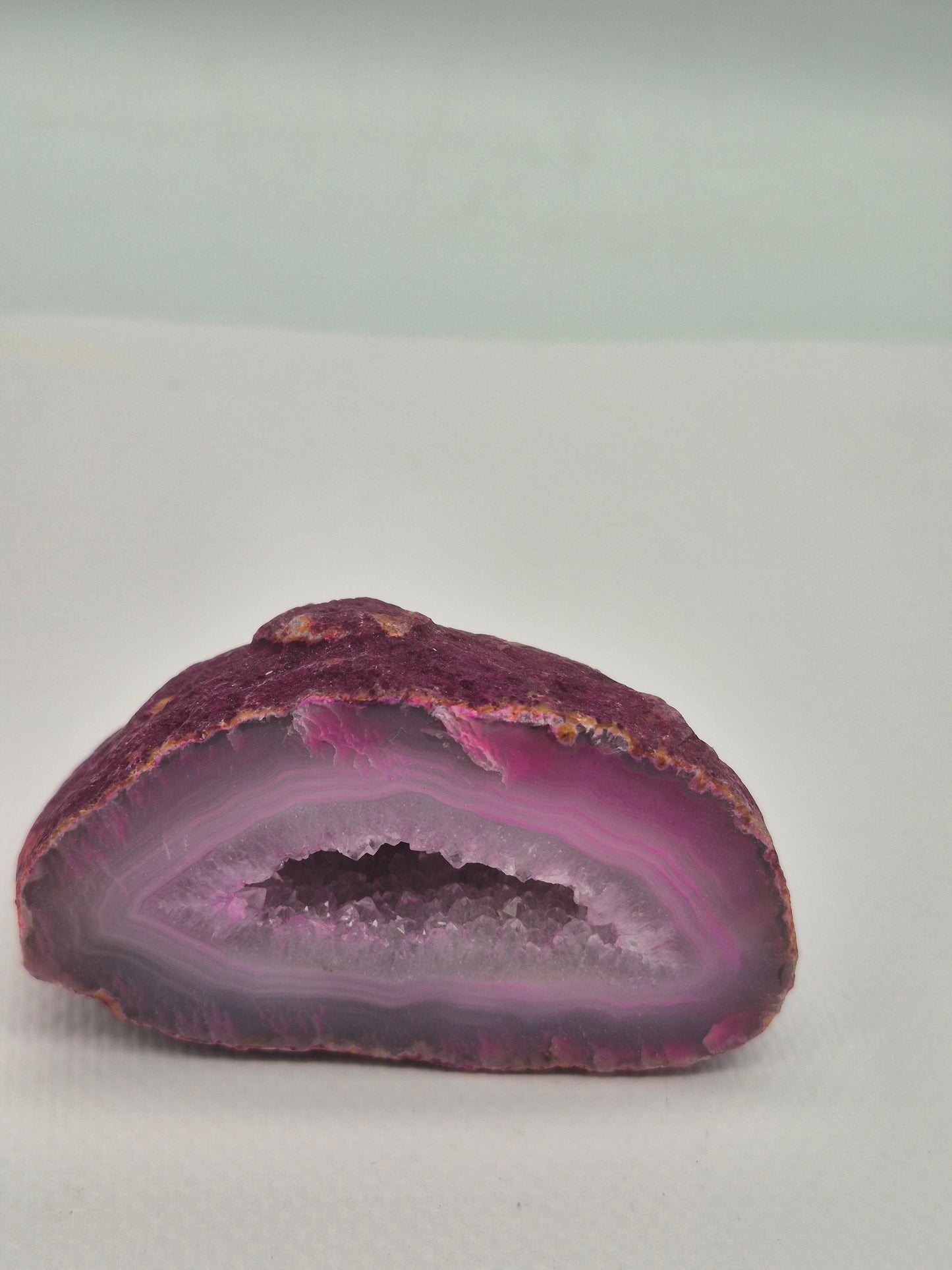 Pink Geody Agate with Crystal Quartz Cave