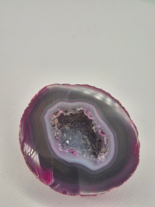 Pink Geody Agate with Crystal Quartz Cave