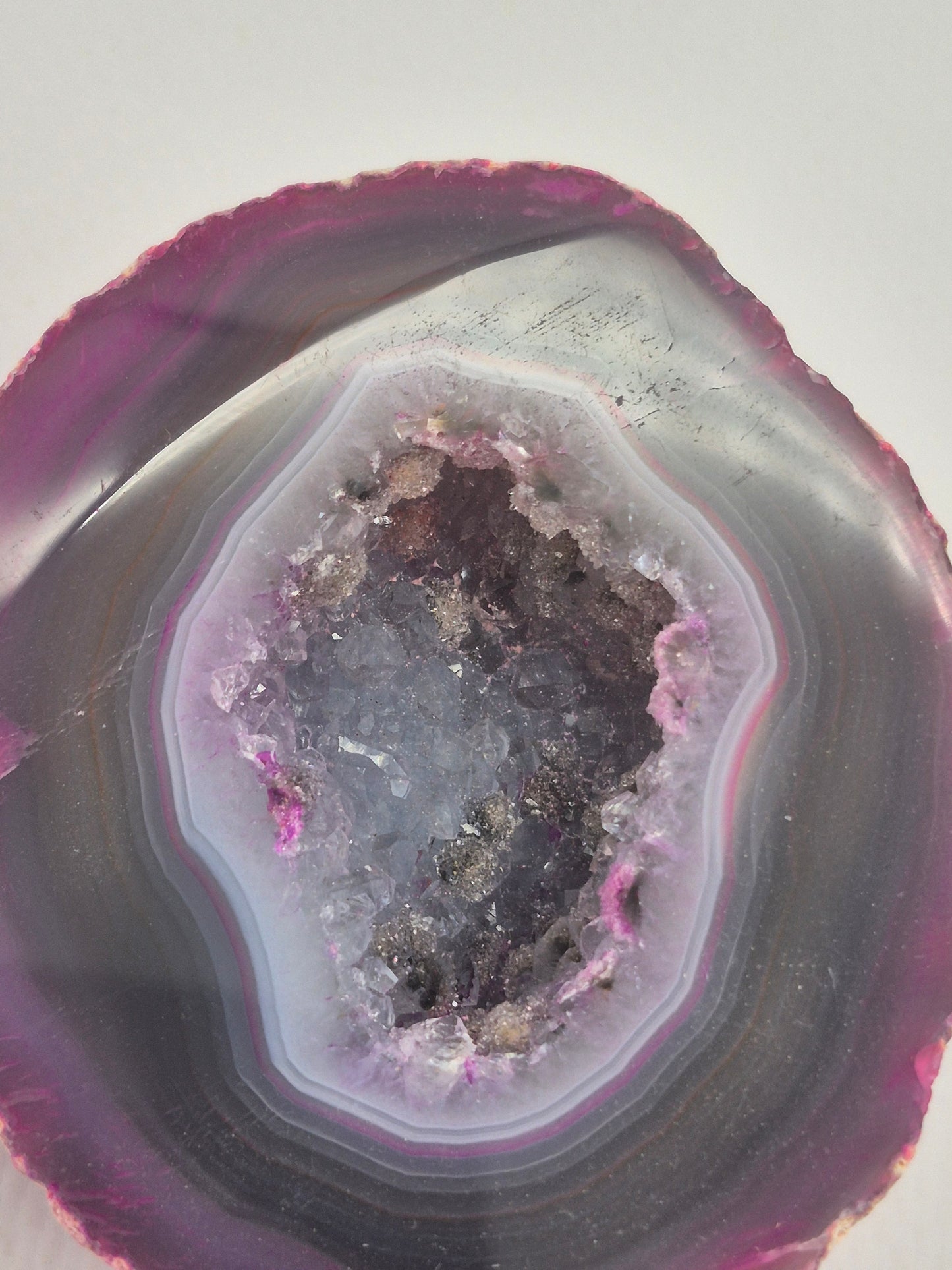 Pink Geody Agate with Crystal Quartz Cave