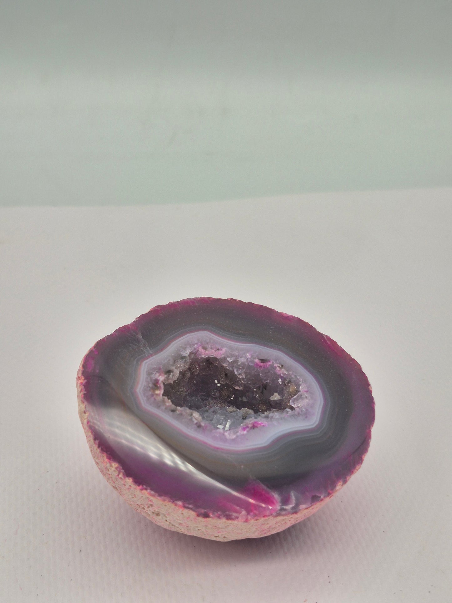 Pink Geody Agate with Crystal Quartz Cave