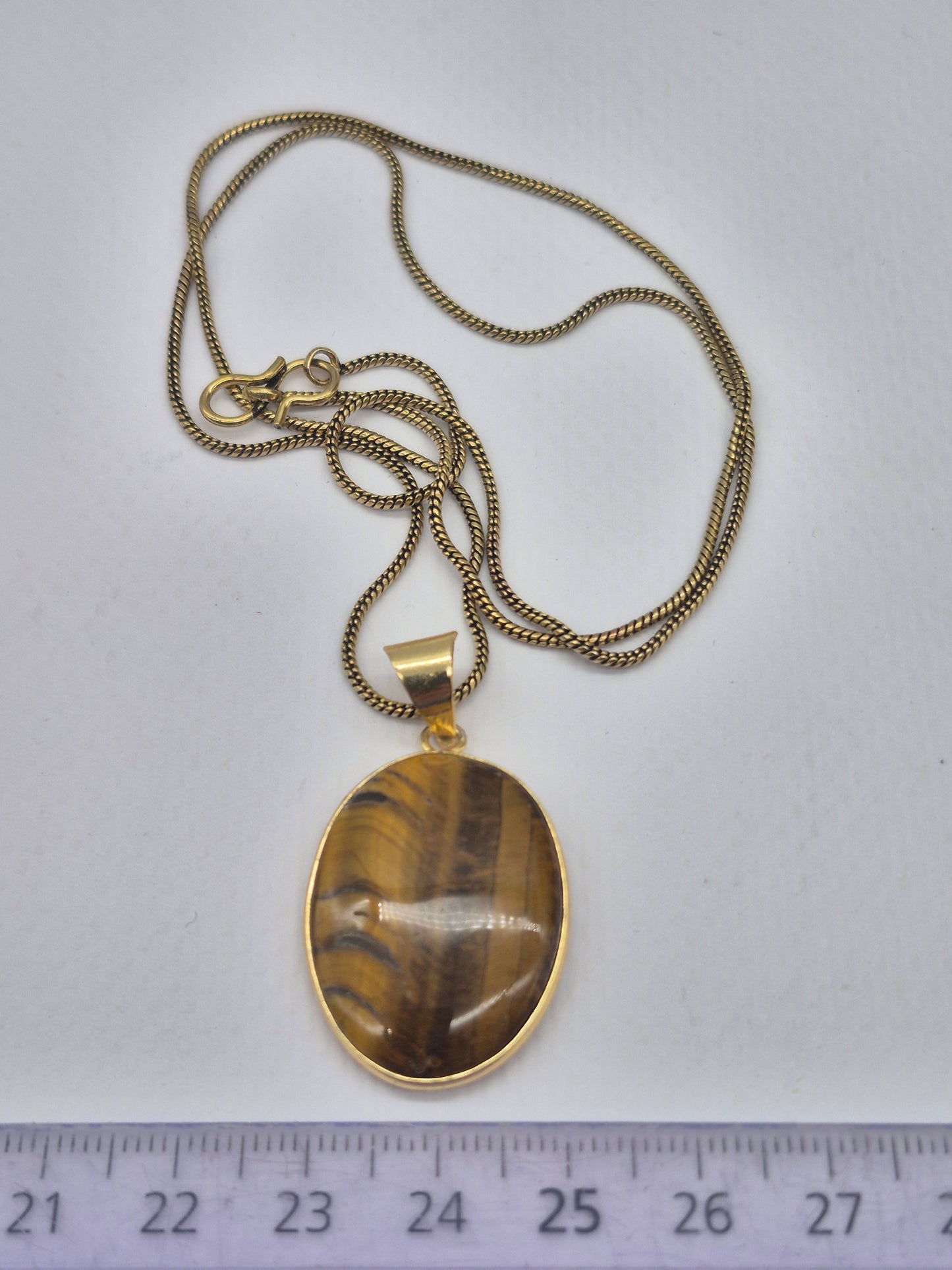 Tiger's Eye Crystal Brass Necklace Oval Shaped