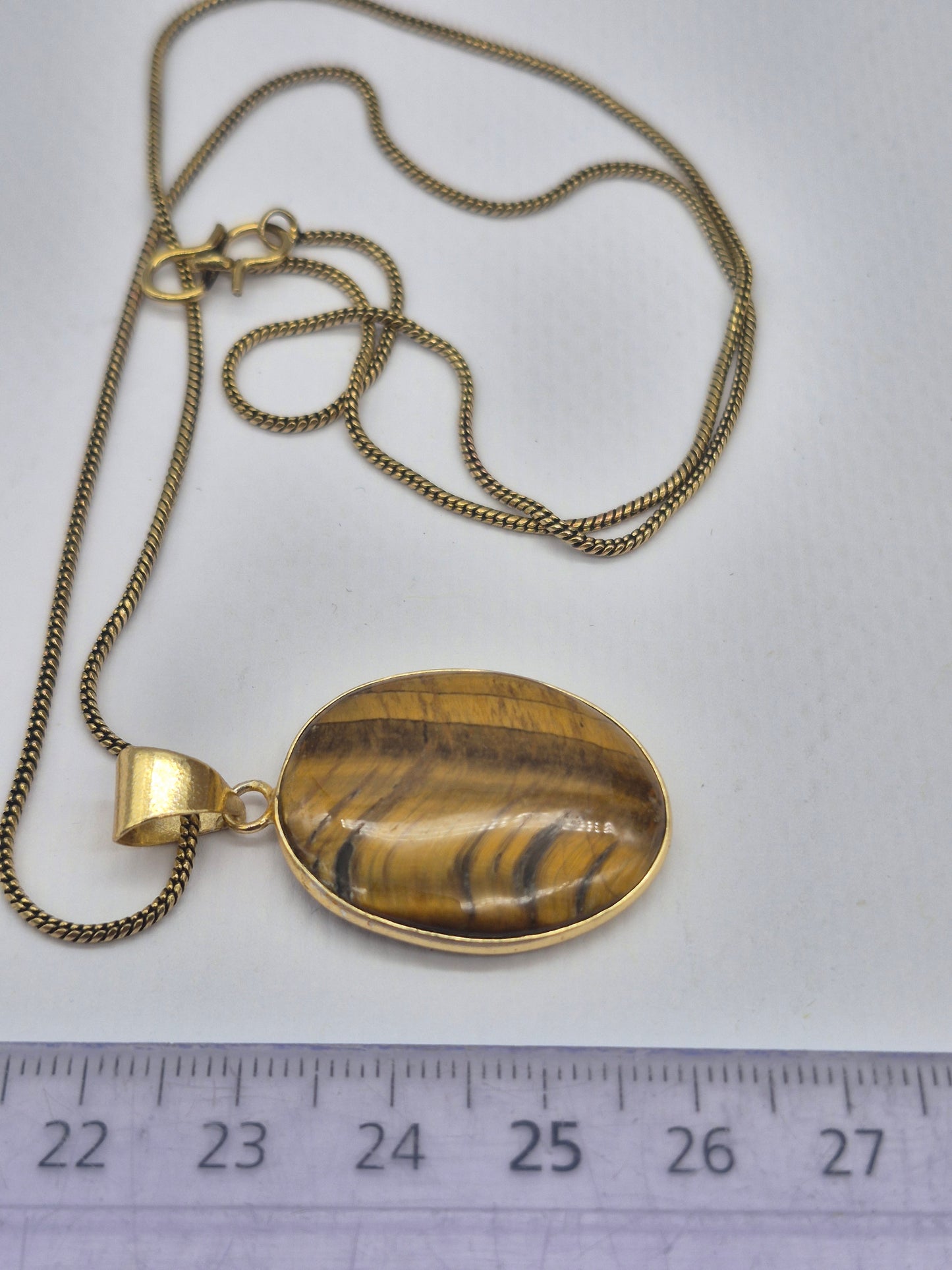 Tiger's Eye Crystal Brass Necklace Oval Shaped