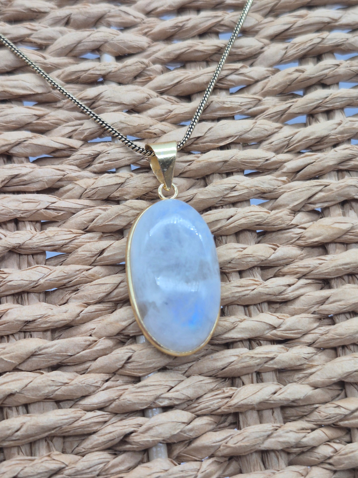 Moonstone Brass Pendant Cabochon Cut Healing Crystal