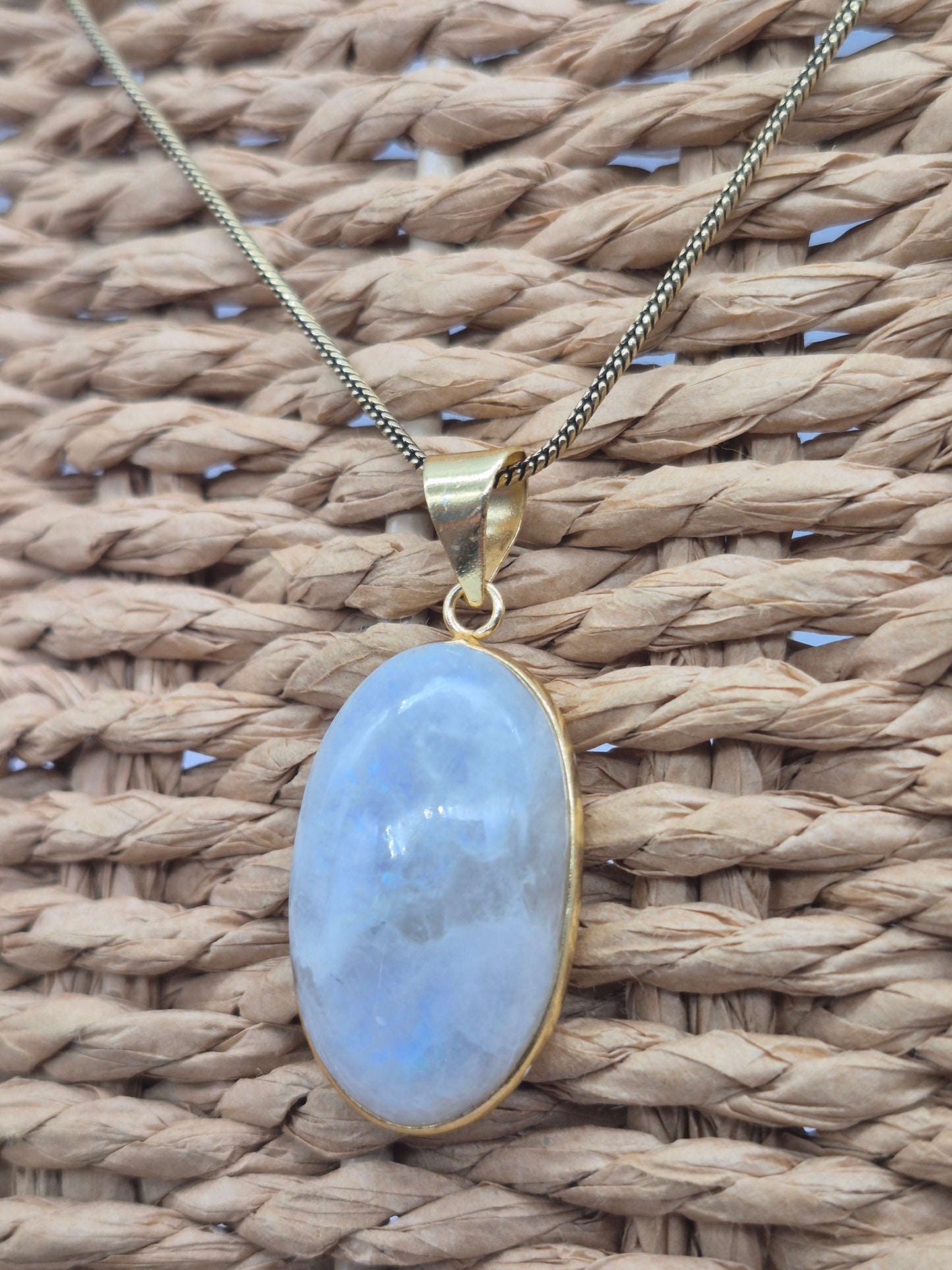 Moonstone Brass Pendant Cabochon Cut Healing Crystal