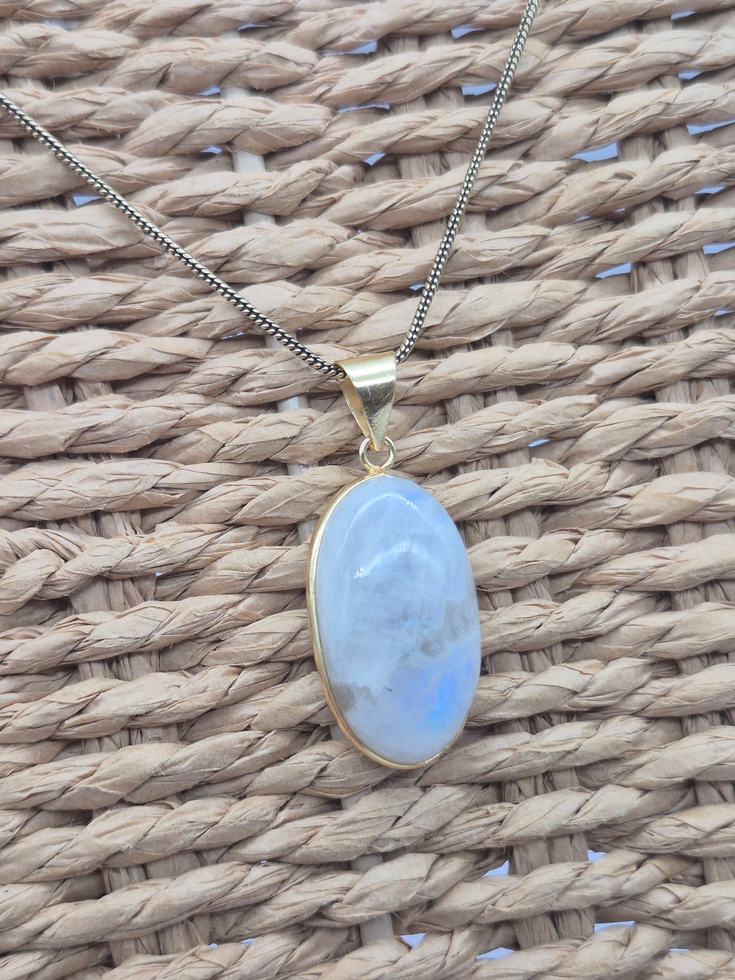 Moonstone Brass Pendant Cabochon Cut Healing Crystal