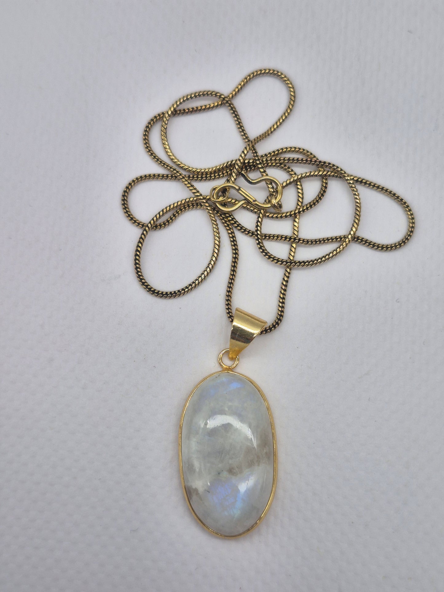 Moonstone Brass Pendant Cabochon Cut Healing Crystal