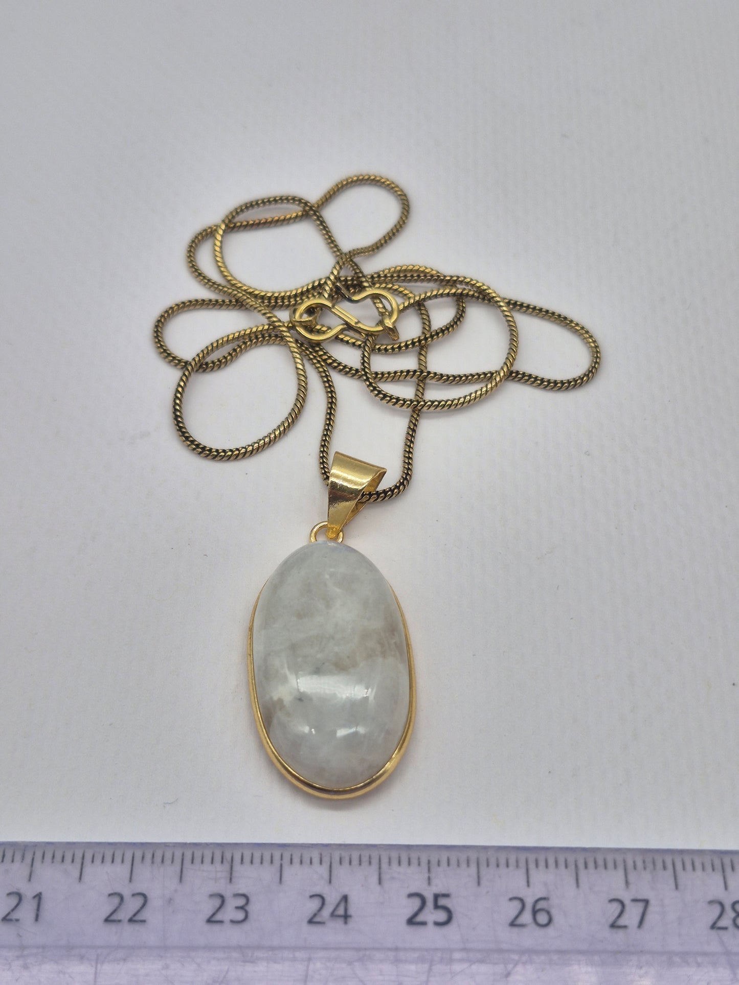 Moonstone Brass Pendant Cabochon Cut Healing Crystal