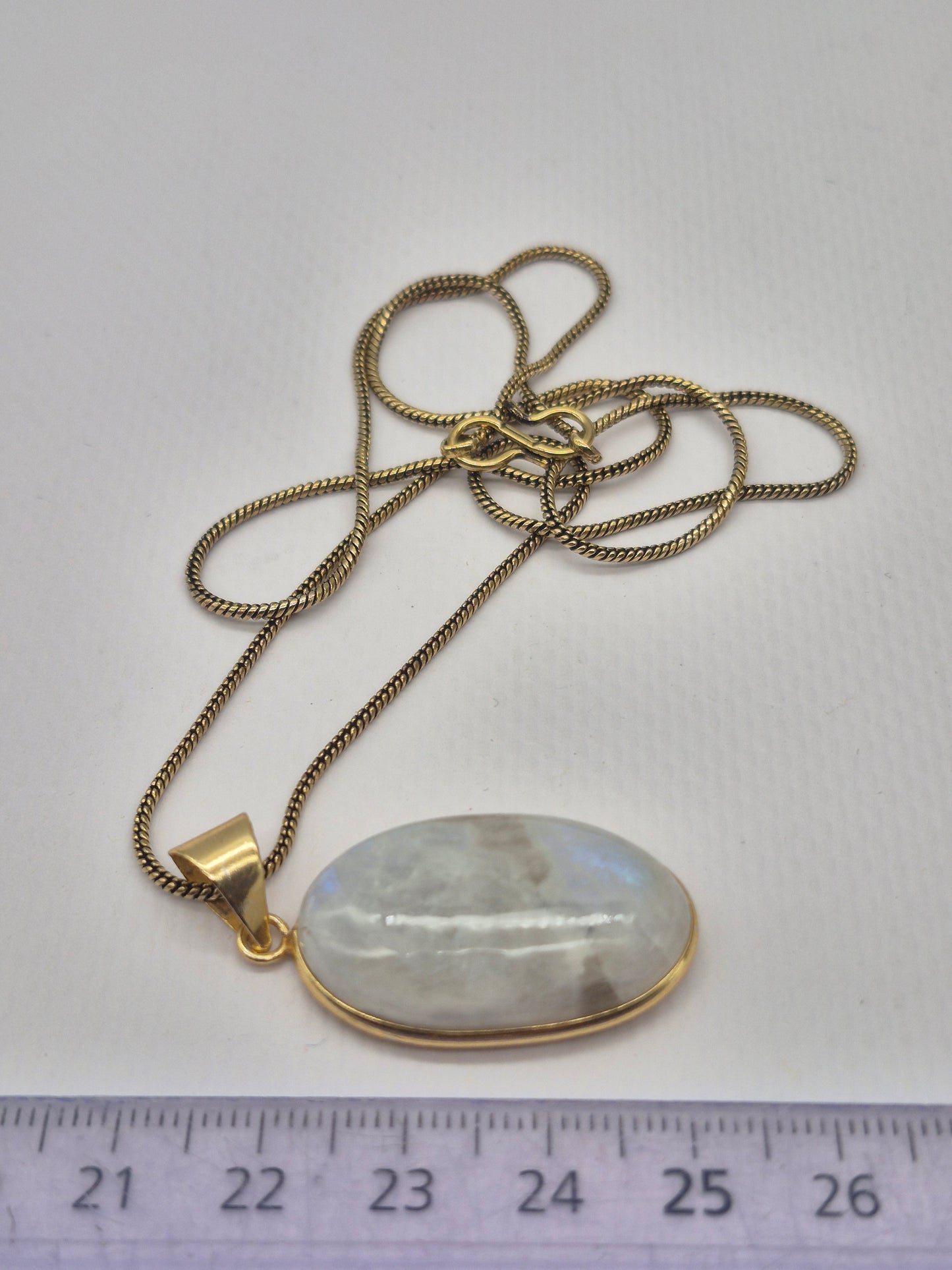 Moonstone Brass Pendant Cabochon Cut Healing Crystal