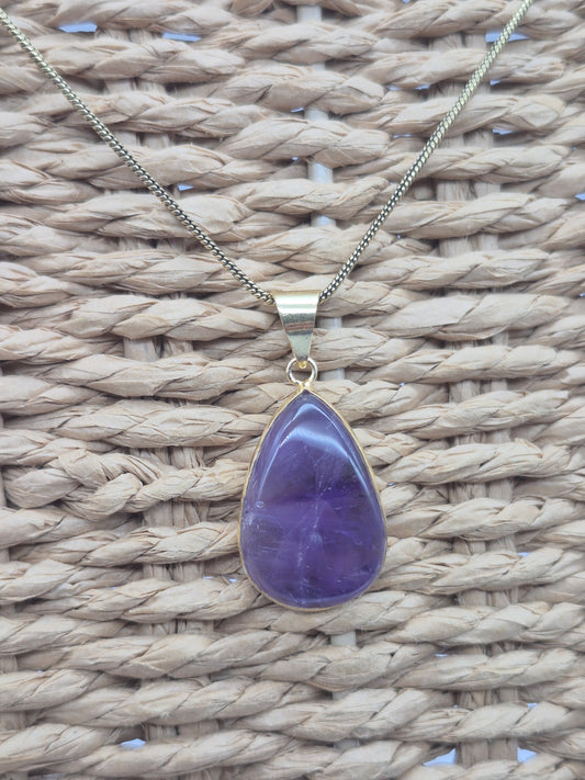 Amethyst Brass Pendant Healing Crystal Tear Shaped