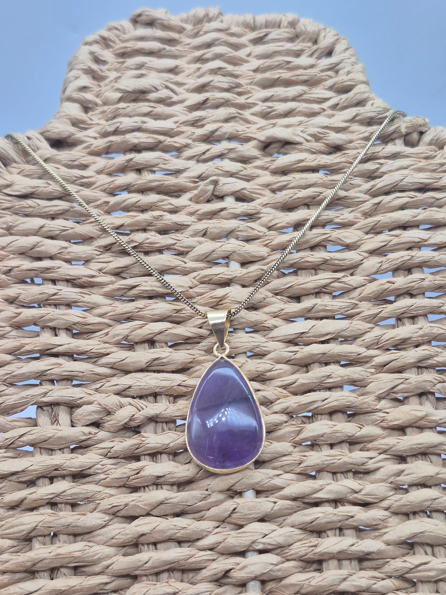 Amethyst Brass Pendant Healing Crystal Tear Shaped
