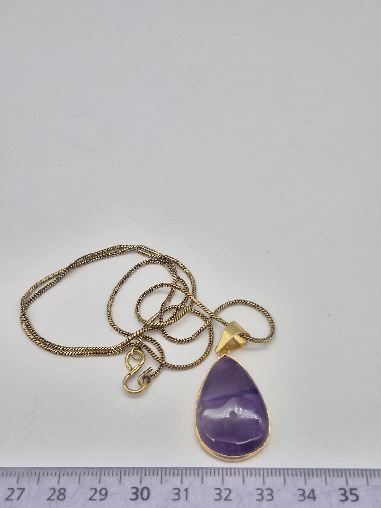 Amethyst Brass Pendant Healing Crystal Tear Shaped