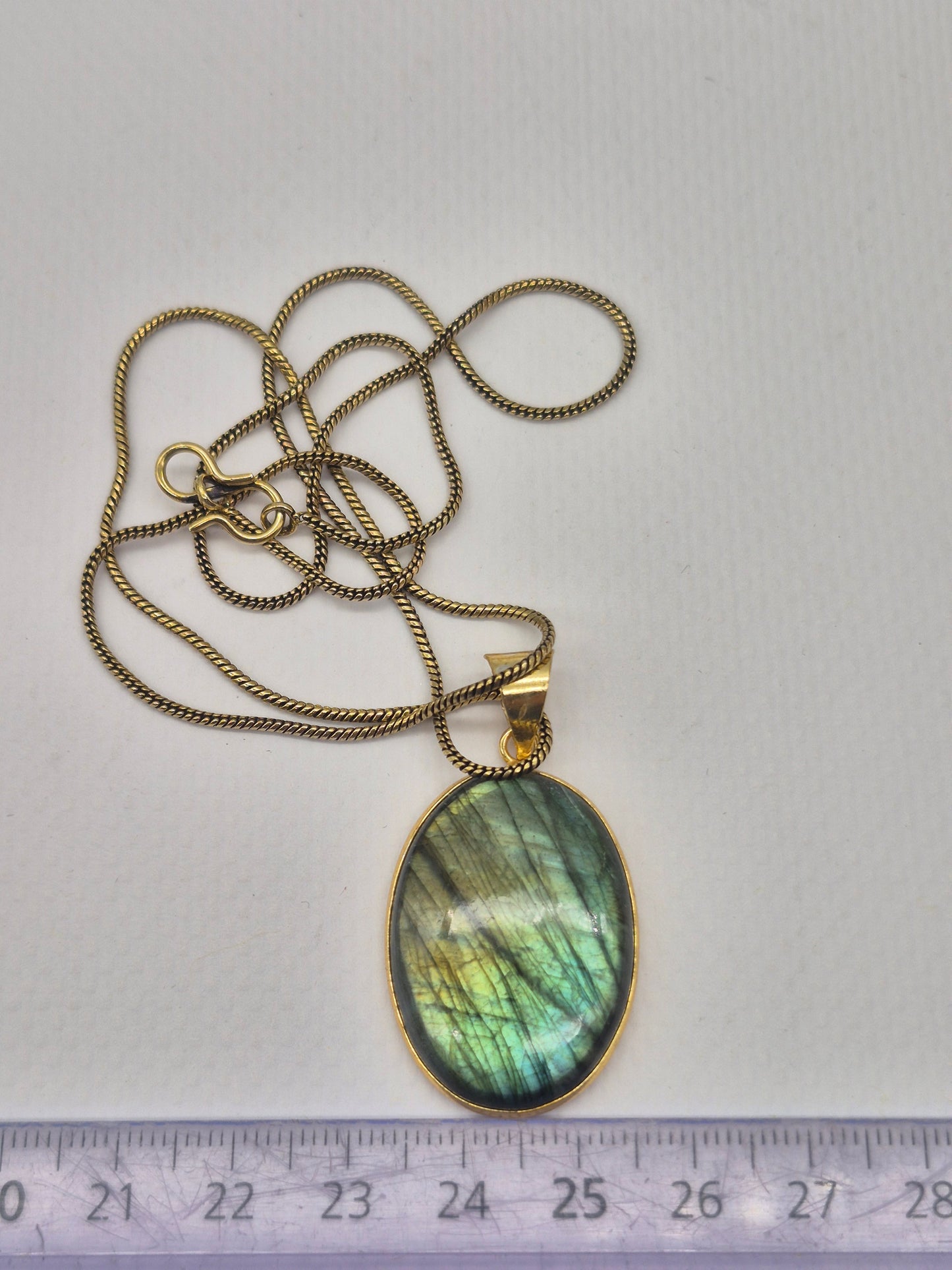 Labradorite Cabochon Brass Necklace - Brass Chain