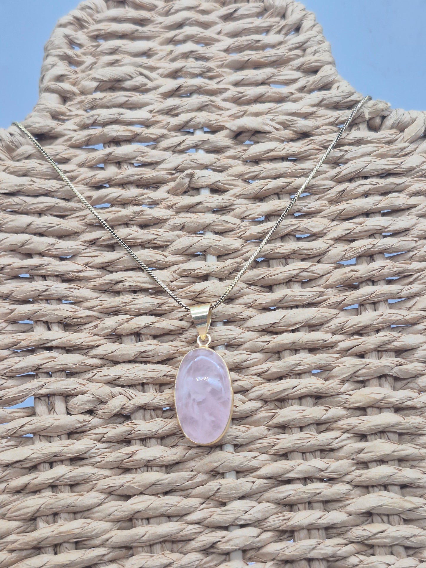 Rose Quartz Cabochon Cut Brass Necklace