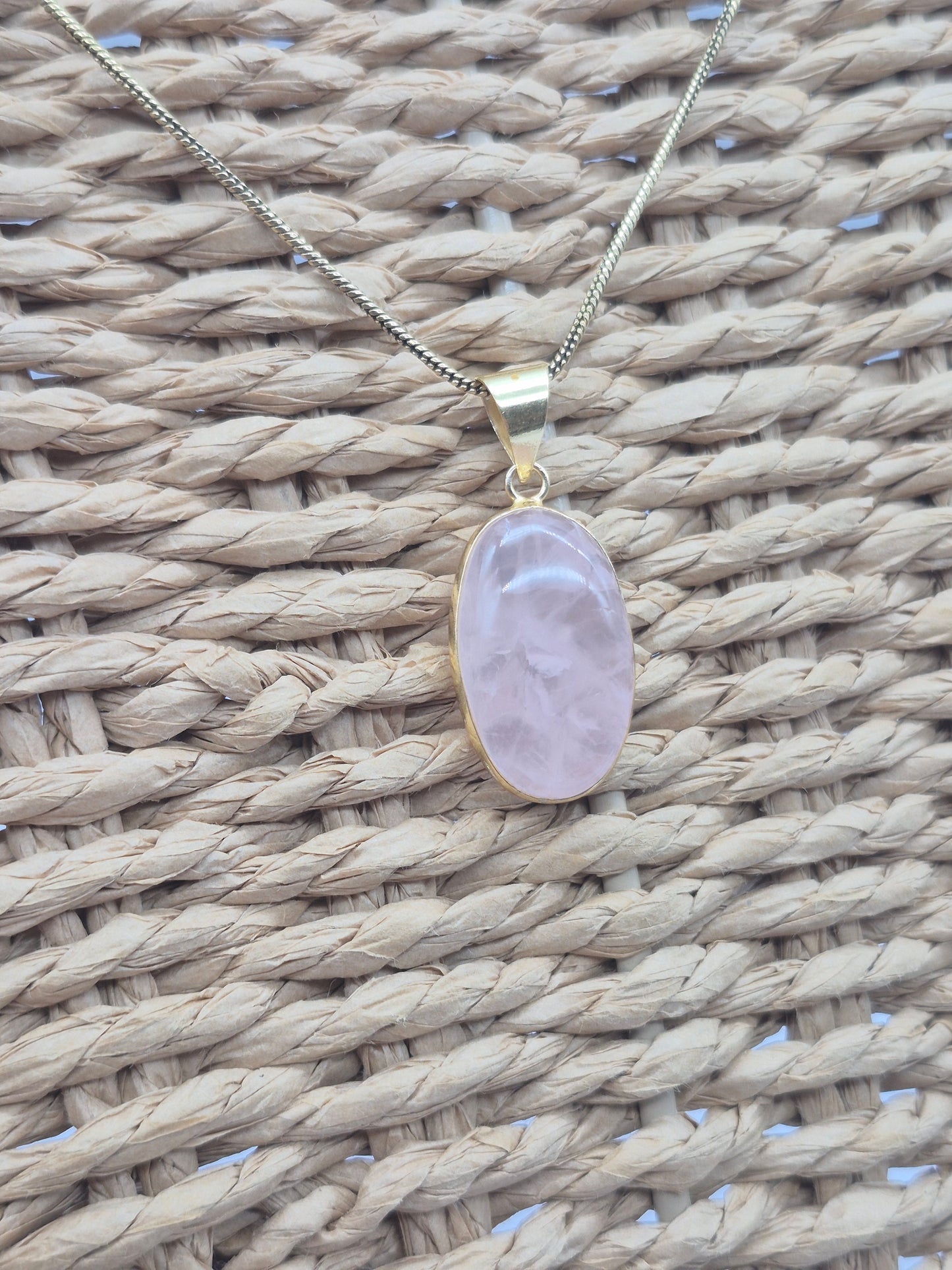 Rose Quartz Cabochon Cut Brass Necklace