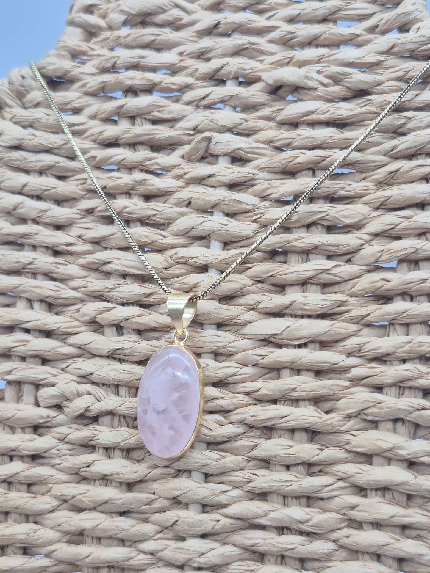 Rose Quartz Cabochon Cut Brass Necklace
