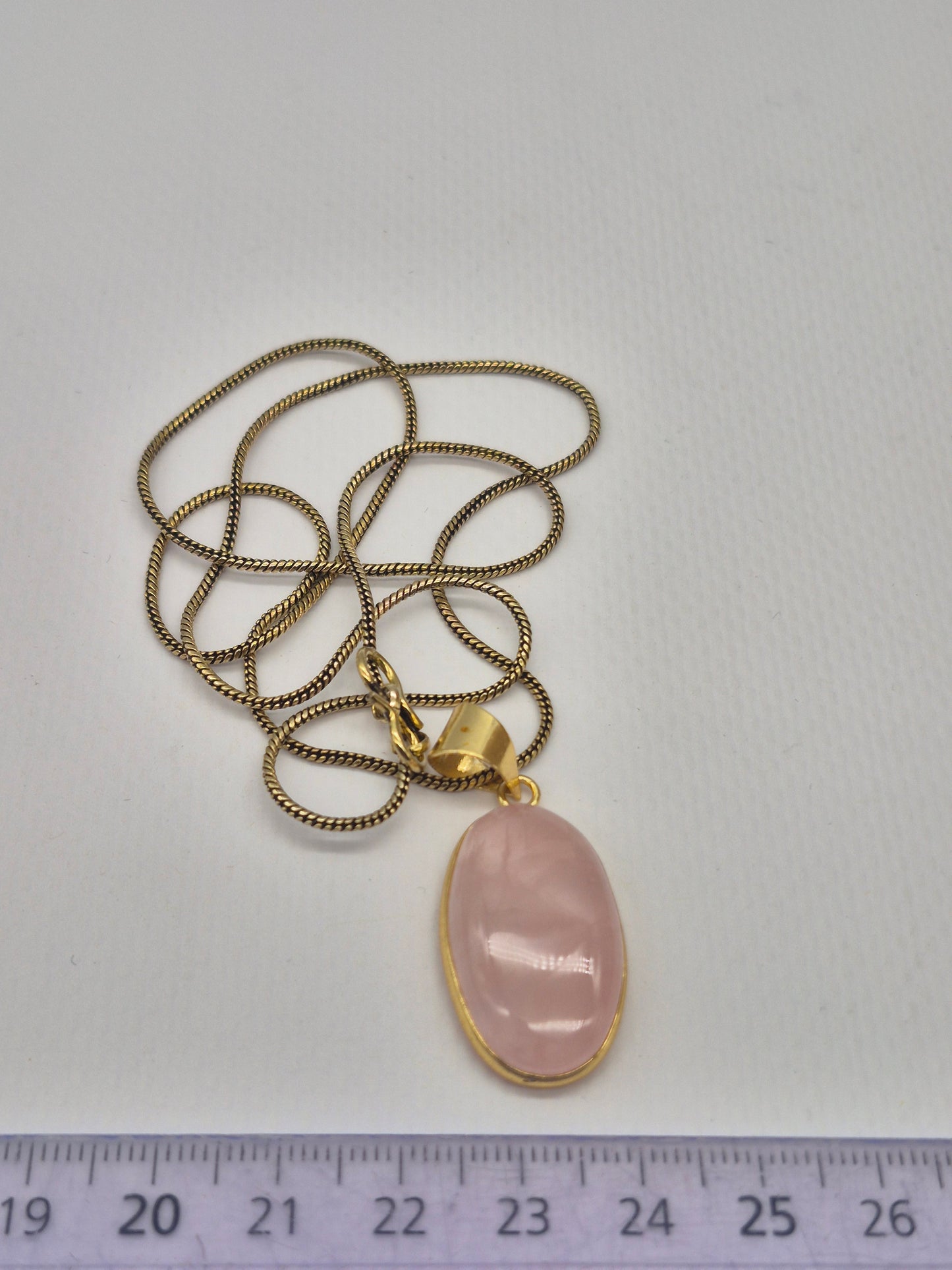 Rose Quartz Cabochon Cut Brass Necklace