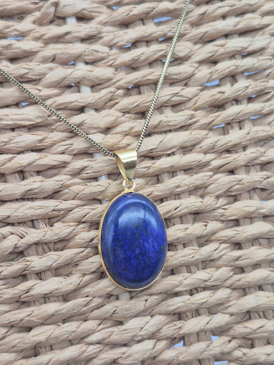 Lapis Lazuli  Brass Pendant Cabochon Cut Healing Oval Shaped Crystal