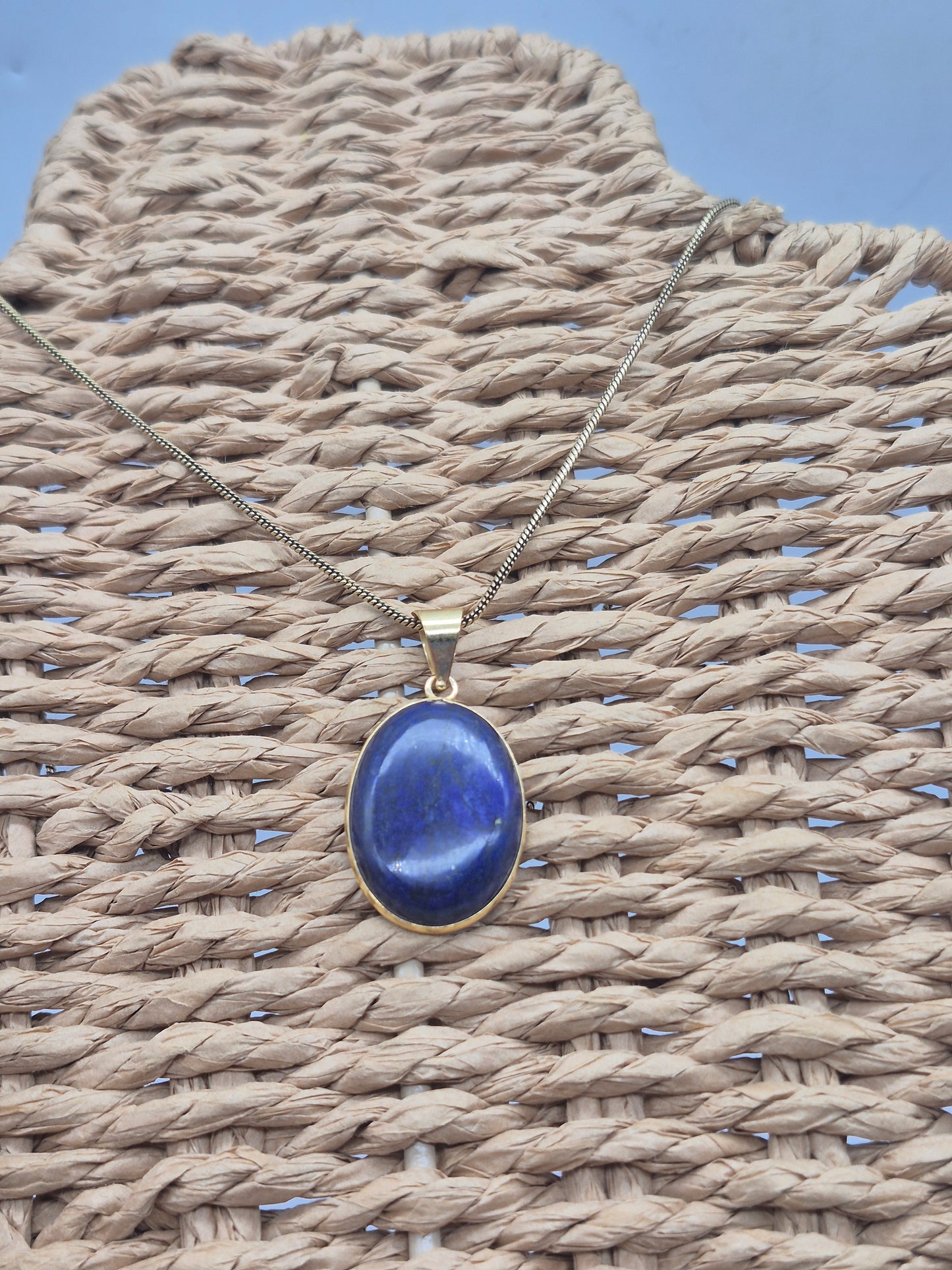 Lapis Lazuli Silver Plated Brass Pendant Cabochon Cut Healing Oval Shaped Crystal