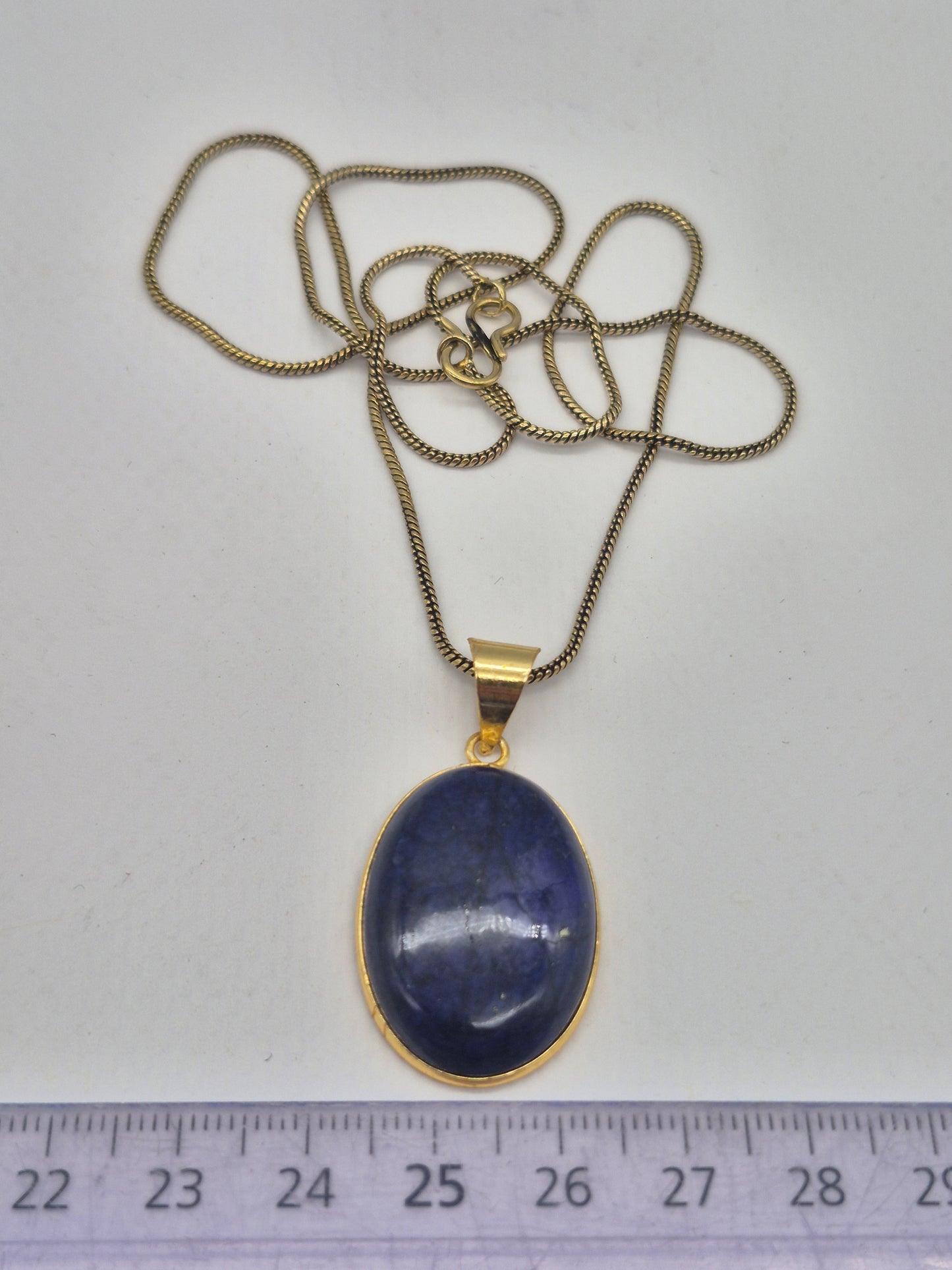 Lapis Lazuli Silver Plated Brass Pendant Cabochon Cut Healing Oval Shaped Crystal
