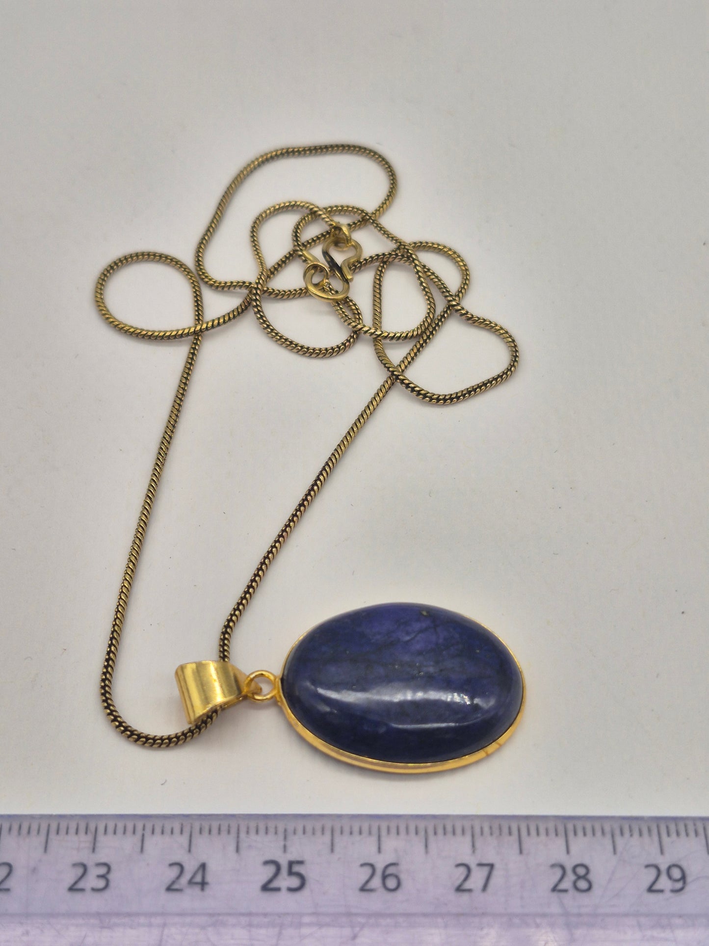 Lapis Lazuli Silver Plated Brass Pendant Cabochon Cut Healing Oval Shaped Crystal