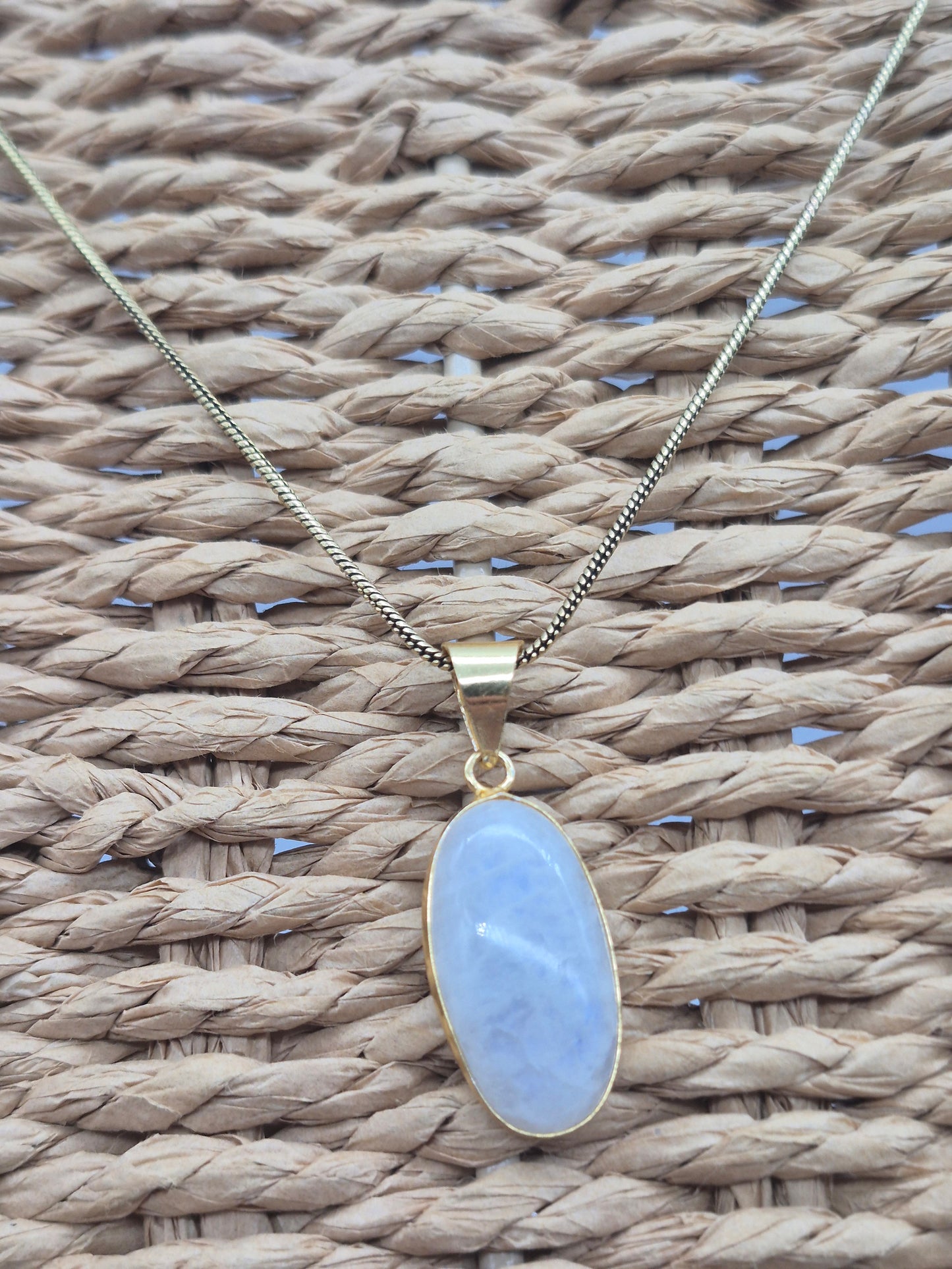 Moonstone Brass Pendant Cabochon Cut Healing Crystal