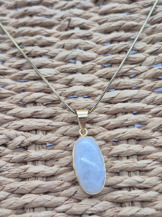 Moonstone Brass Pendant Cabochon Cut Healing Crystal