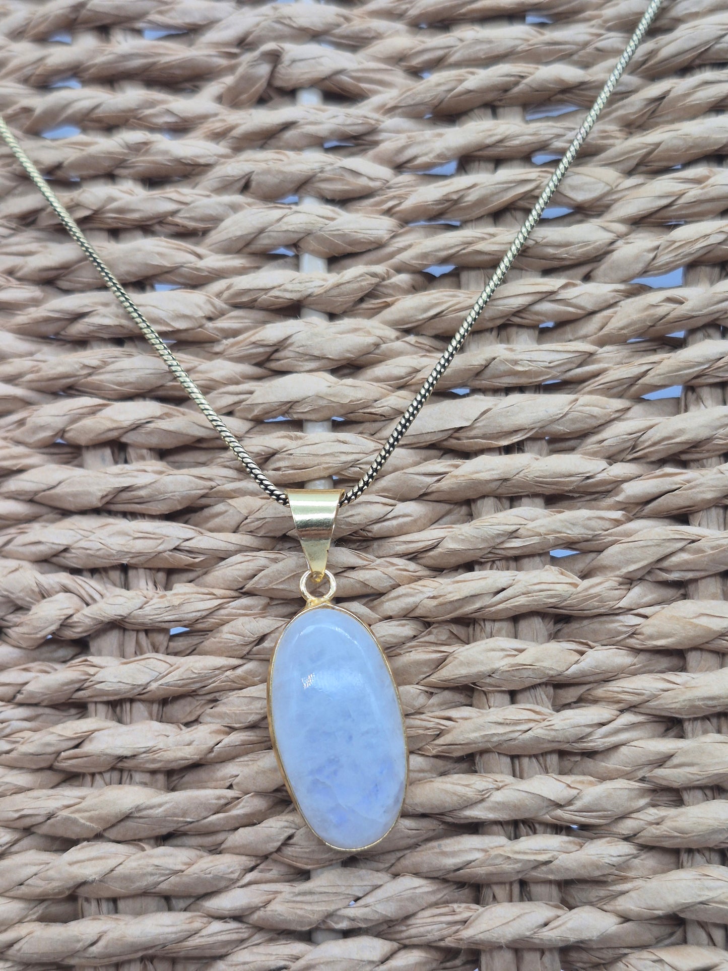 Moonstone Brass Pendant Cabochon Cut Healing Crystal