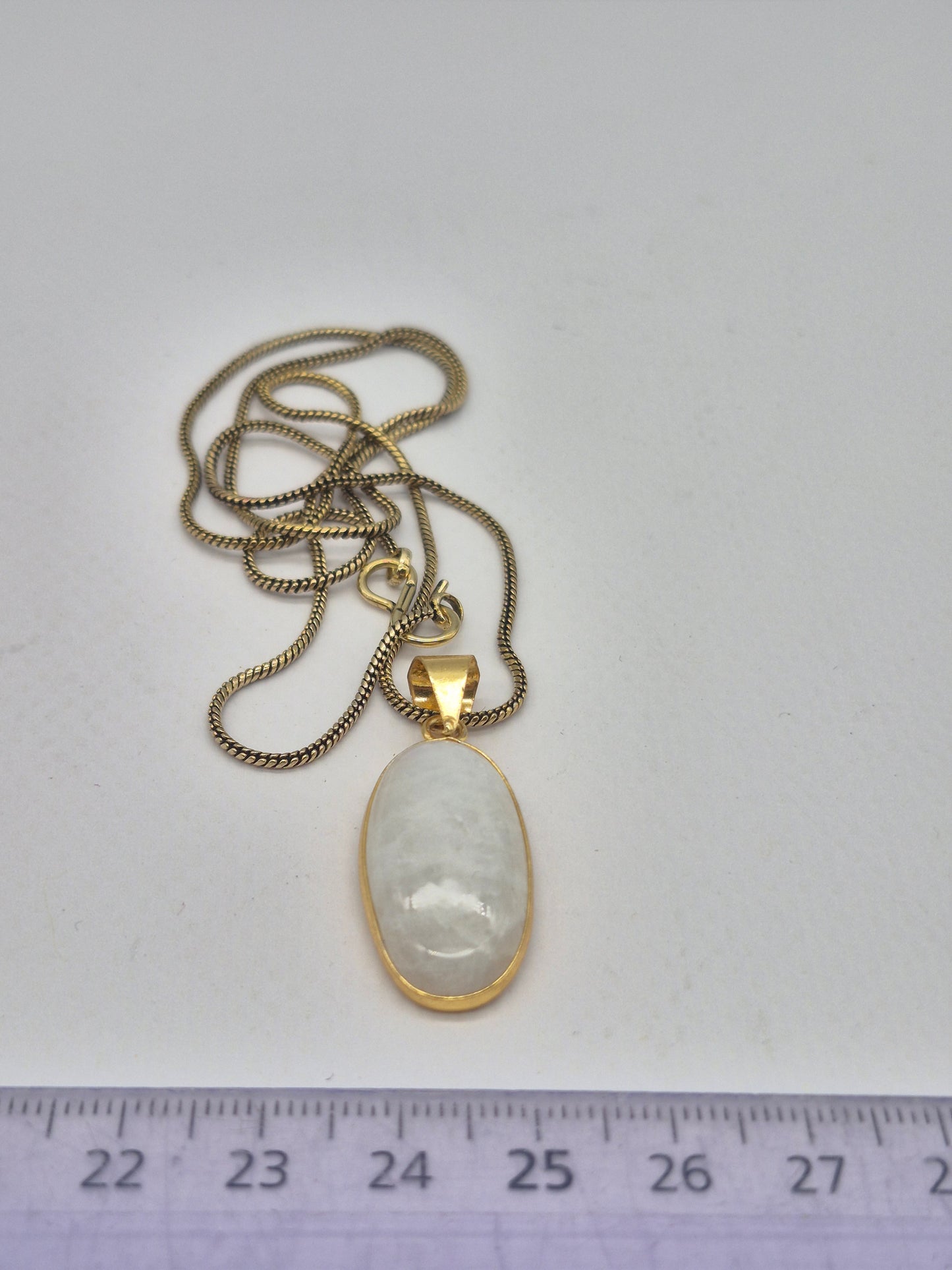 Moonstone Brass Pendant Cabochon Cut Healing Crystal