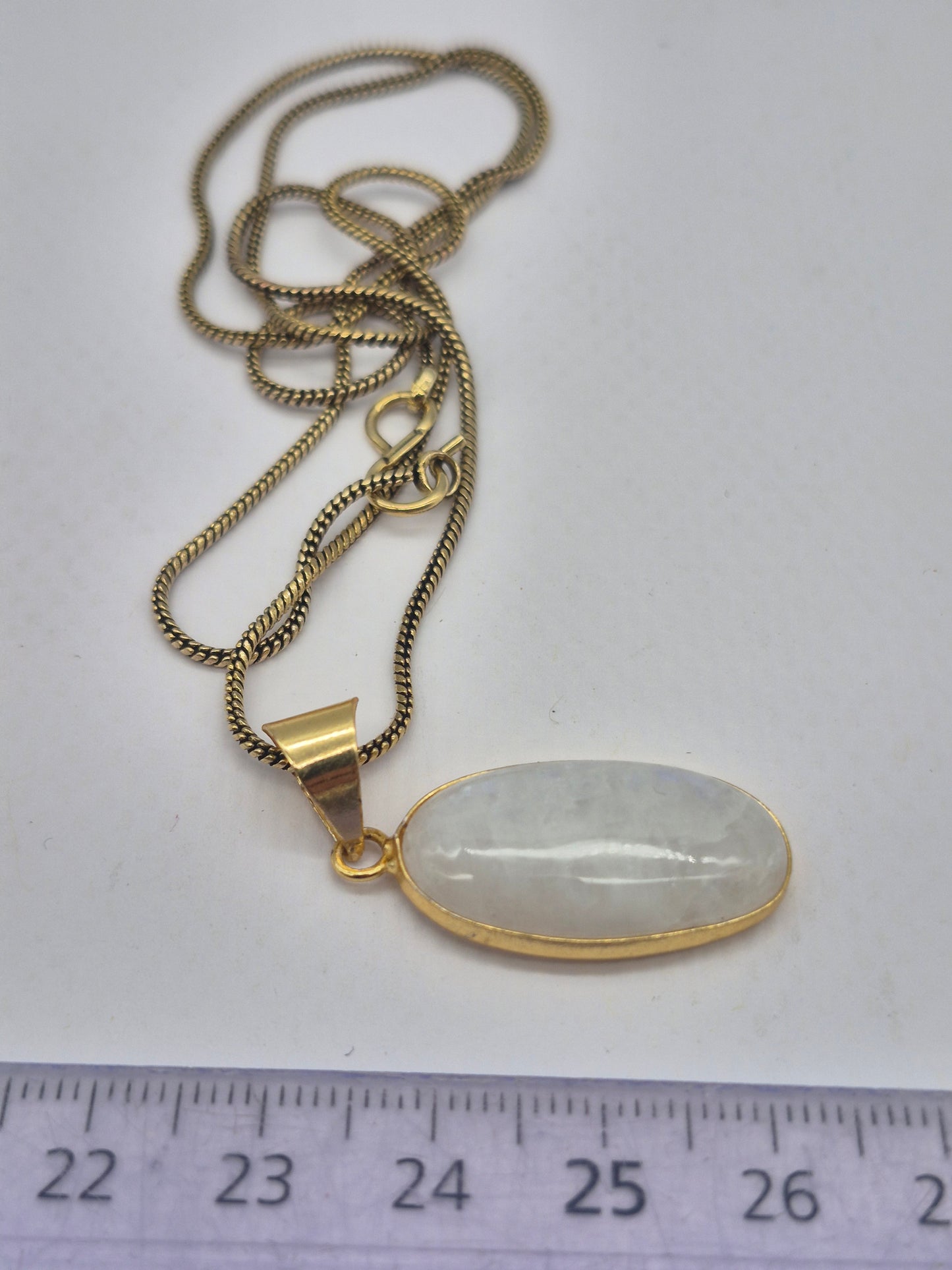 Moonstone Brass Pendant Cabochon Cut Healing Crystal