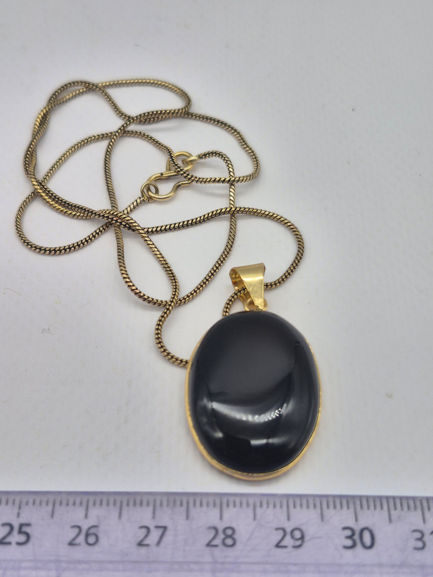 Black Obsidian Brass Pendant Cabochon Cut Healing Crystal